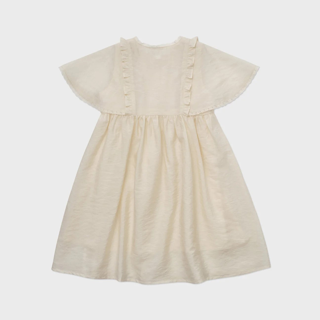 Girls Light Beige Embroidered Floral Dress