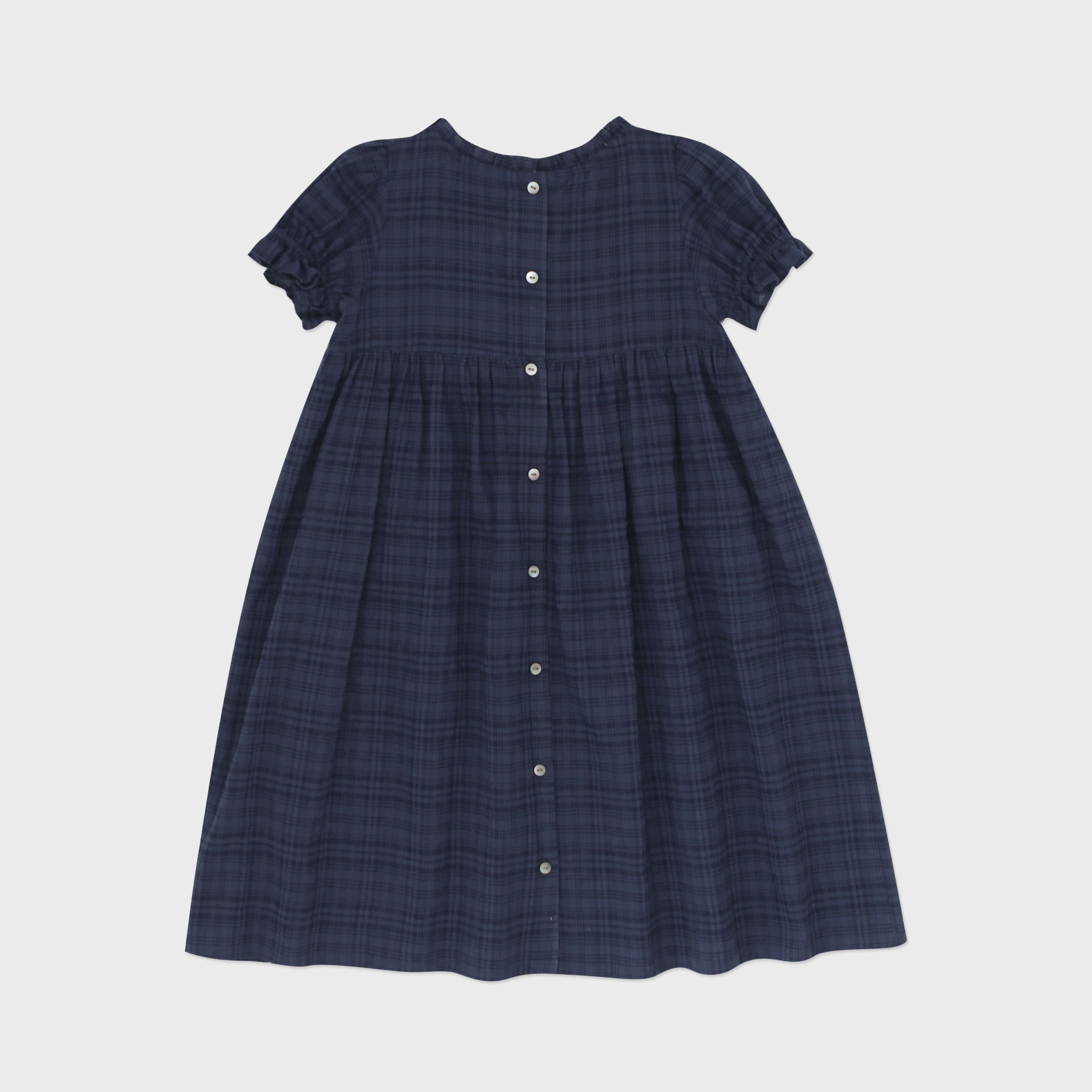 Girls Blue Check Cotton Dress