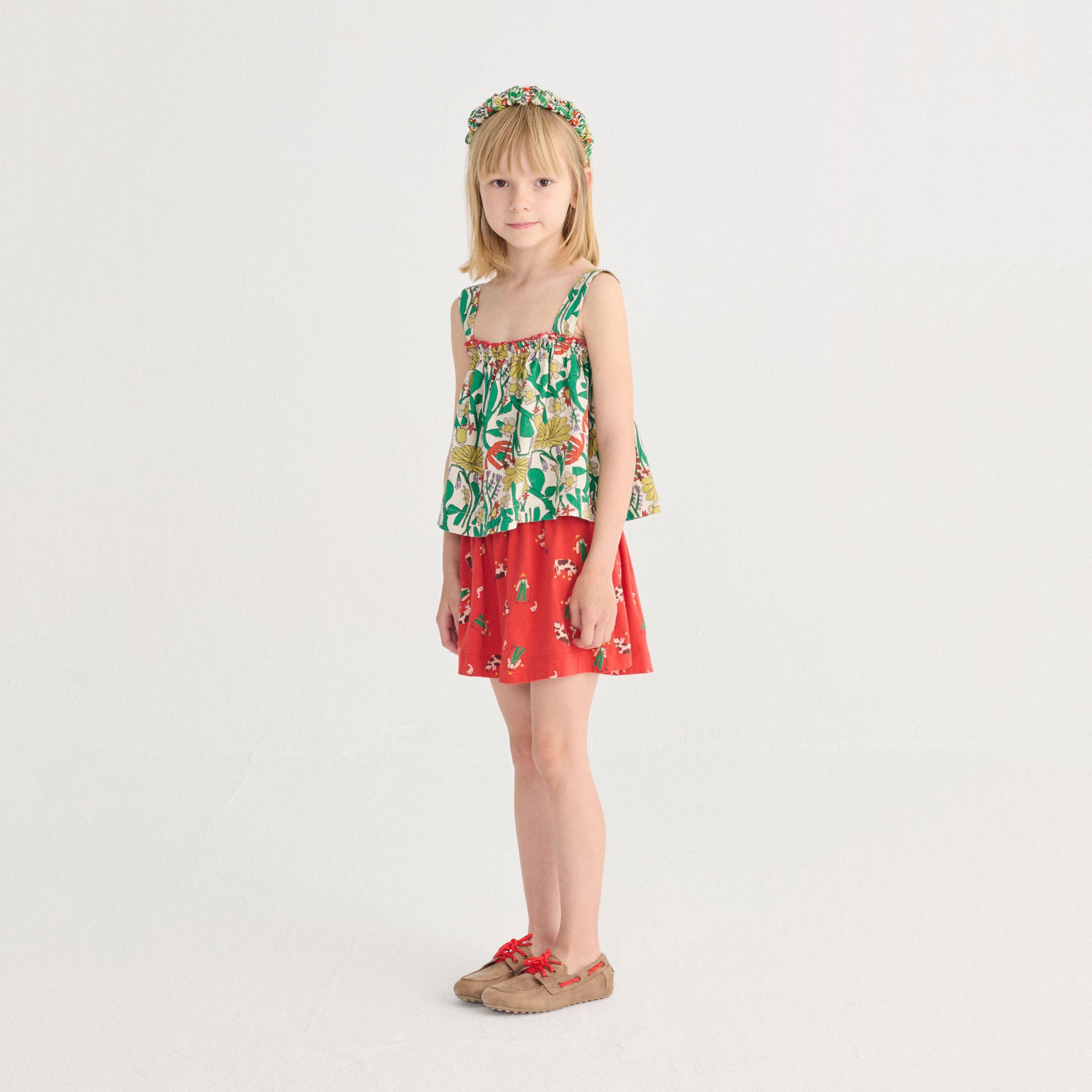 Girls Red Printed Cotton Skirt