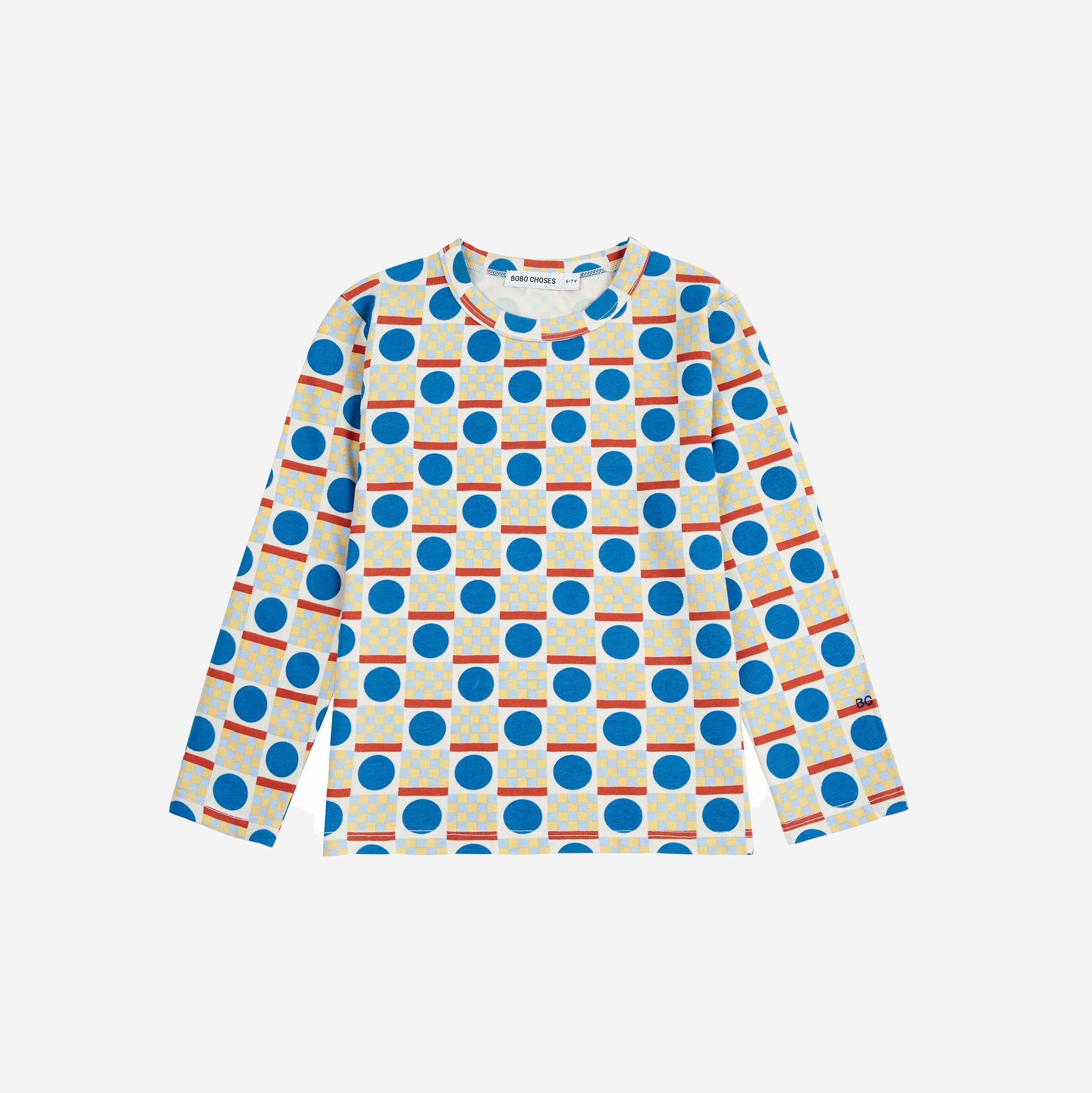 Girls Blue Dots Printed Cotton T-Shirt