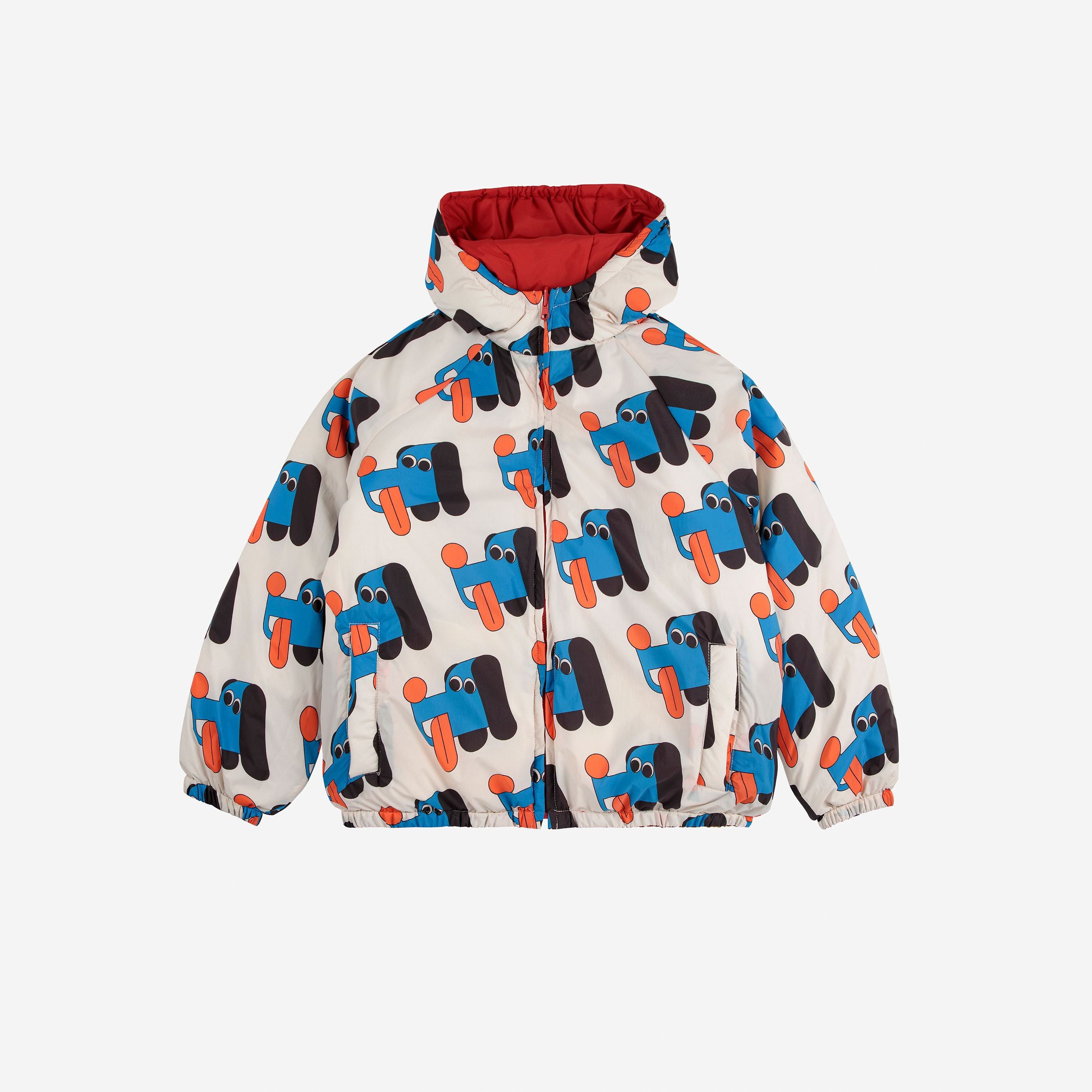 Boys & Girls Beige Dog Printed Reversible Padded Jacket
