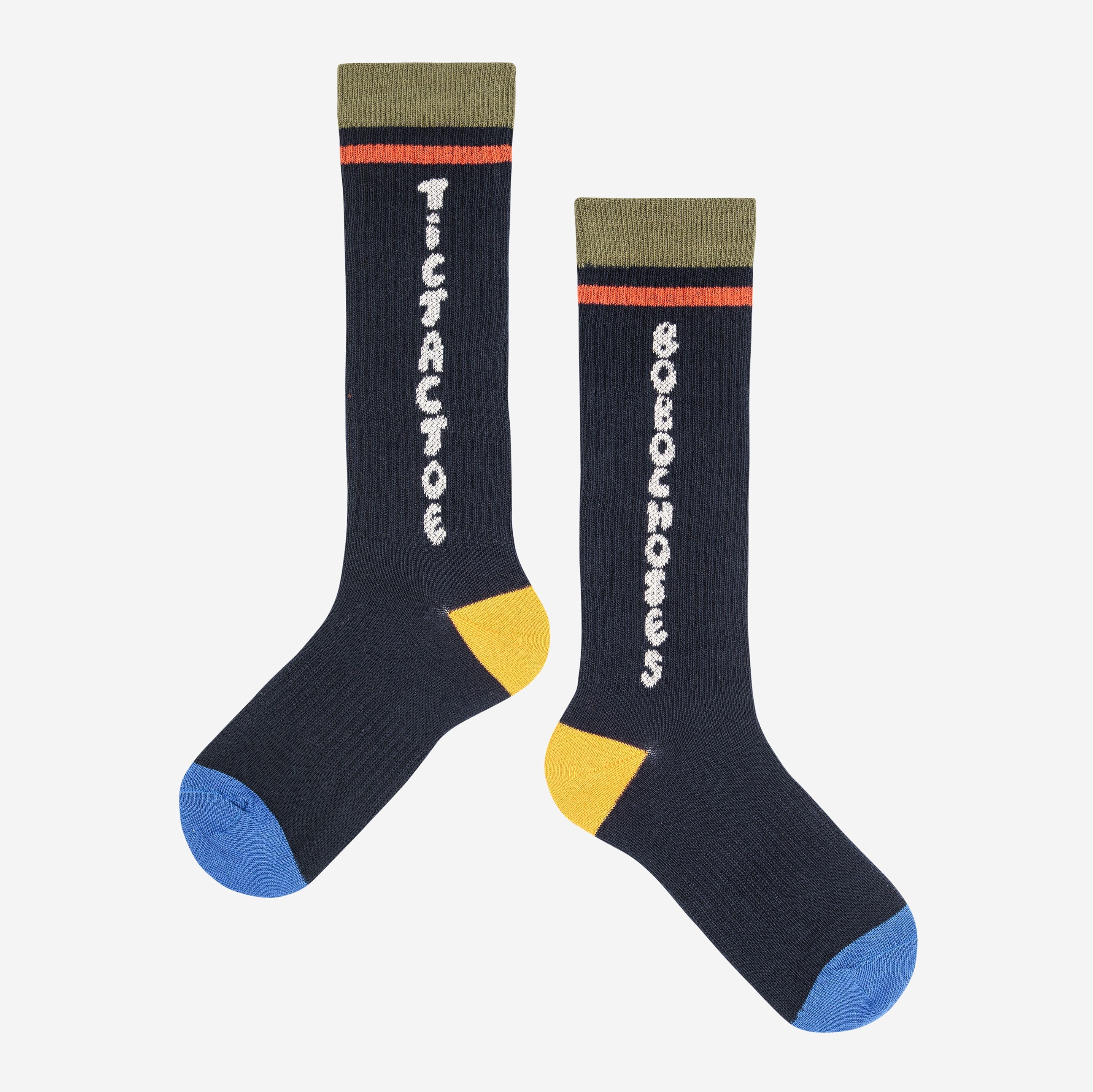 Boys & Girls Dark Blue Logo Cotton Socks