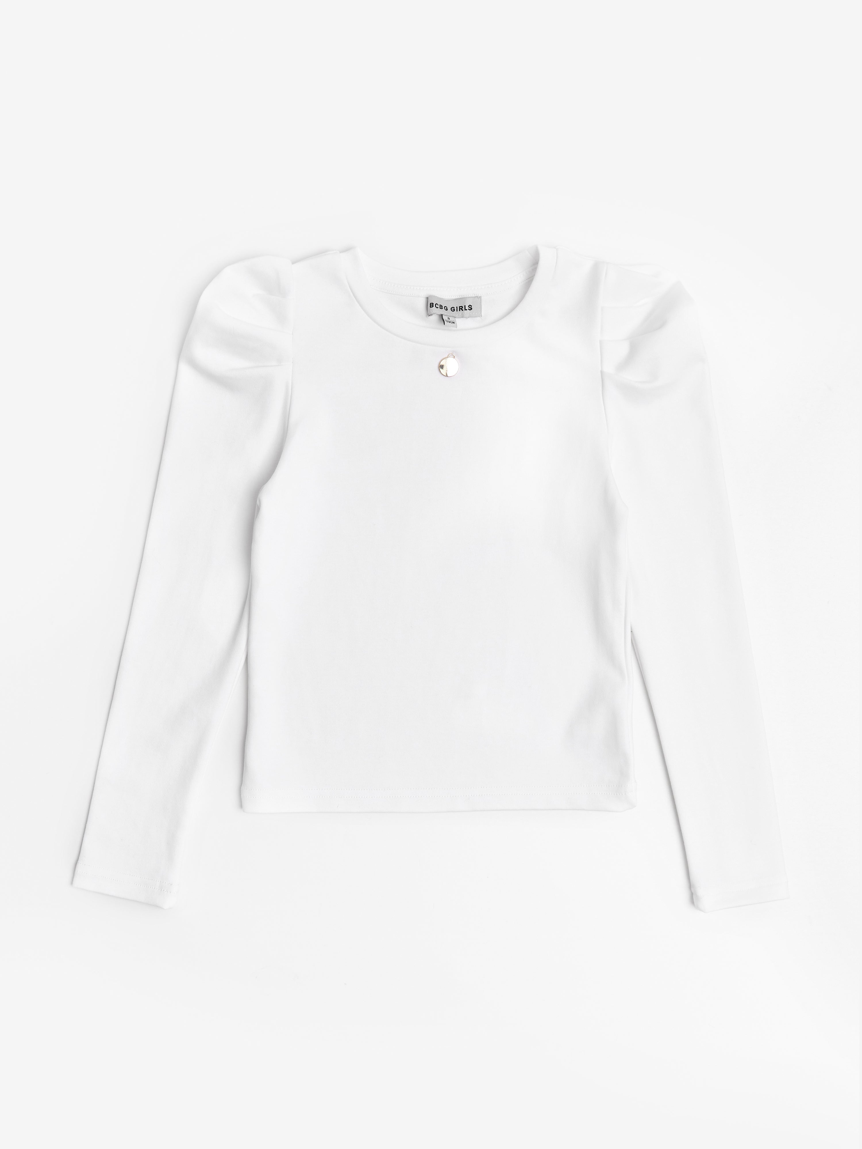Girls Puff Long Sleeve Top in Ivory