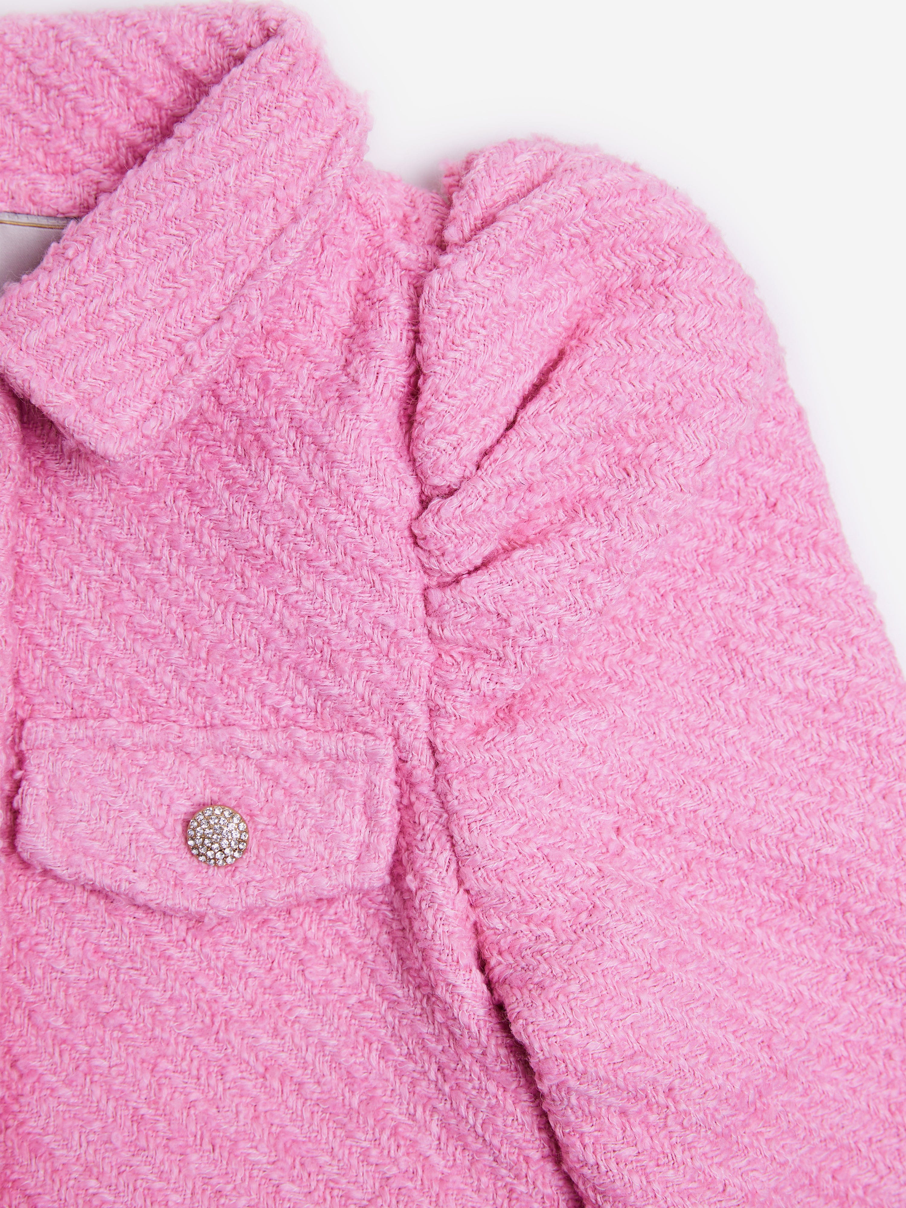 Girls Tweed Puff Sleeve Jacket in Pink