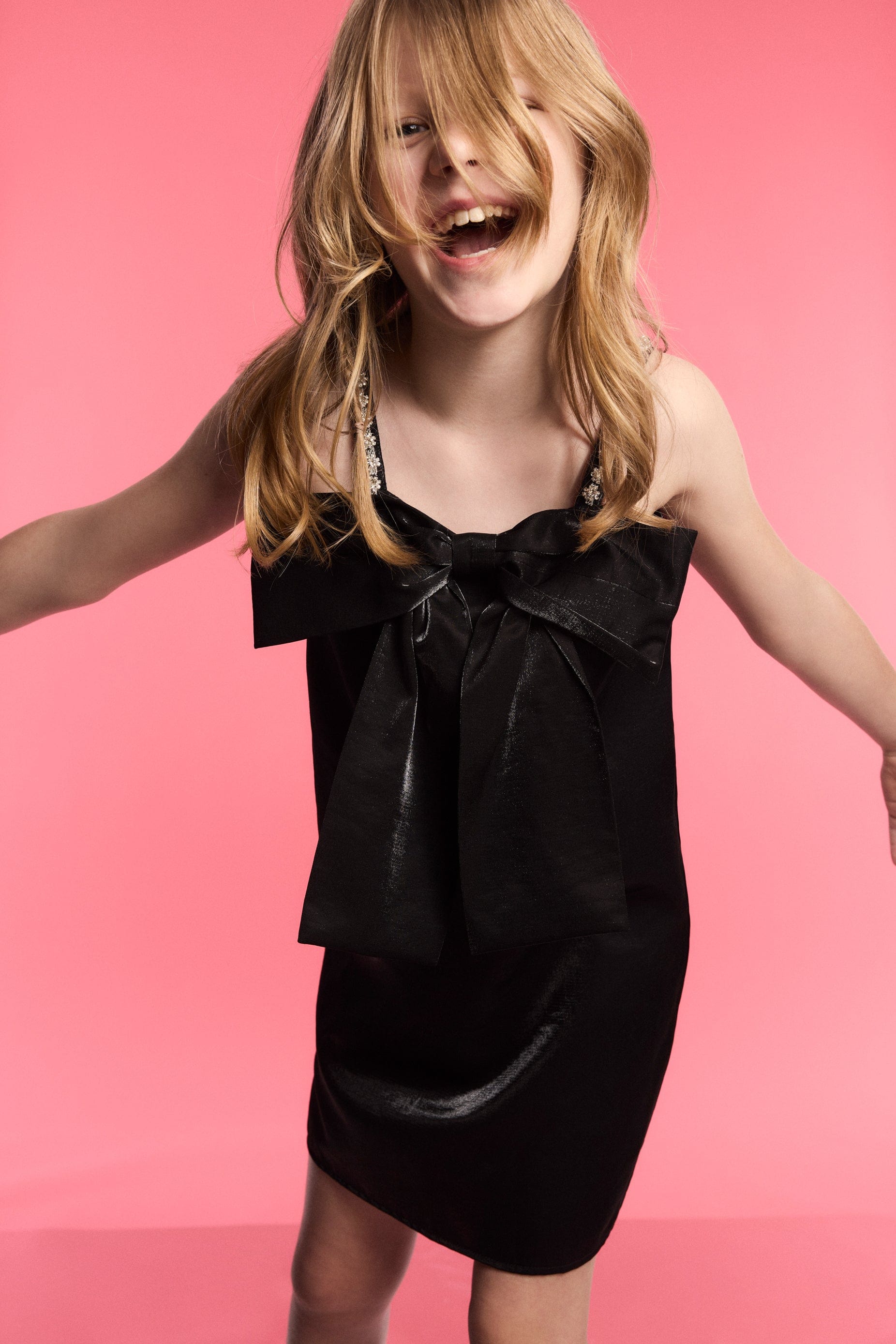 BCBG Girls Jewel Strap Taffeta Dress in Black