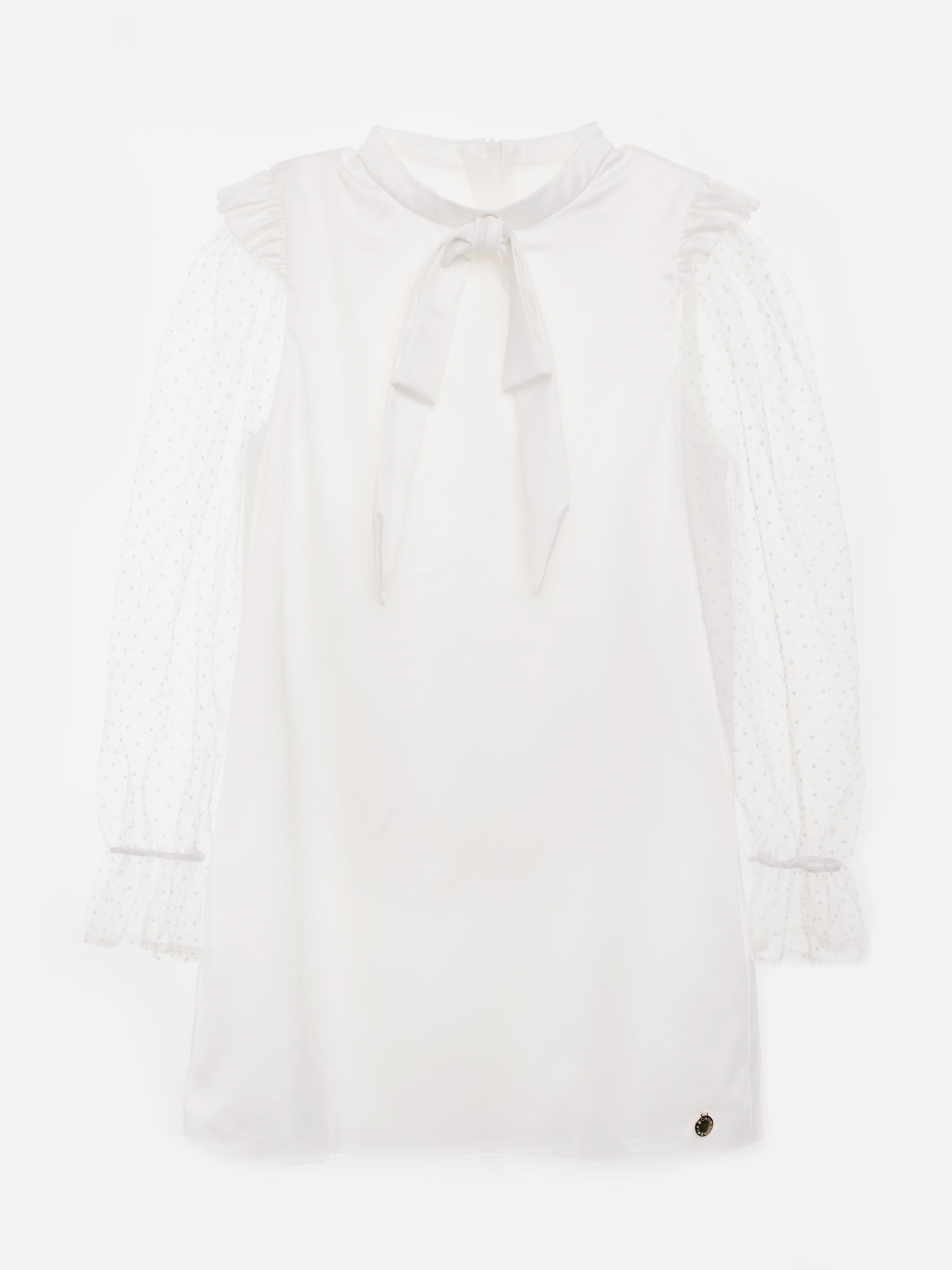 BCBG Girls Flocked Spot Sleeve Dress in White