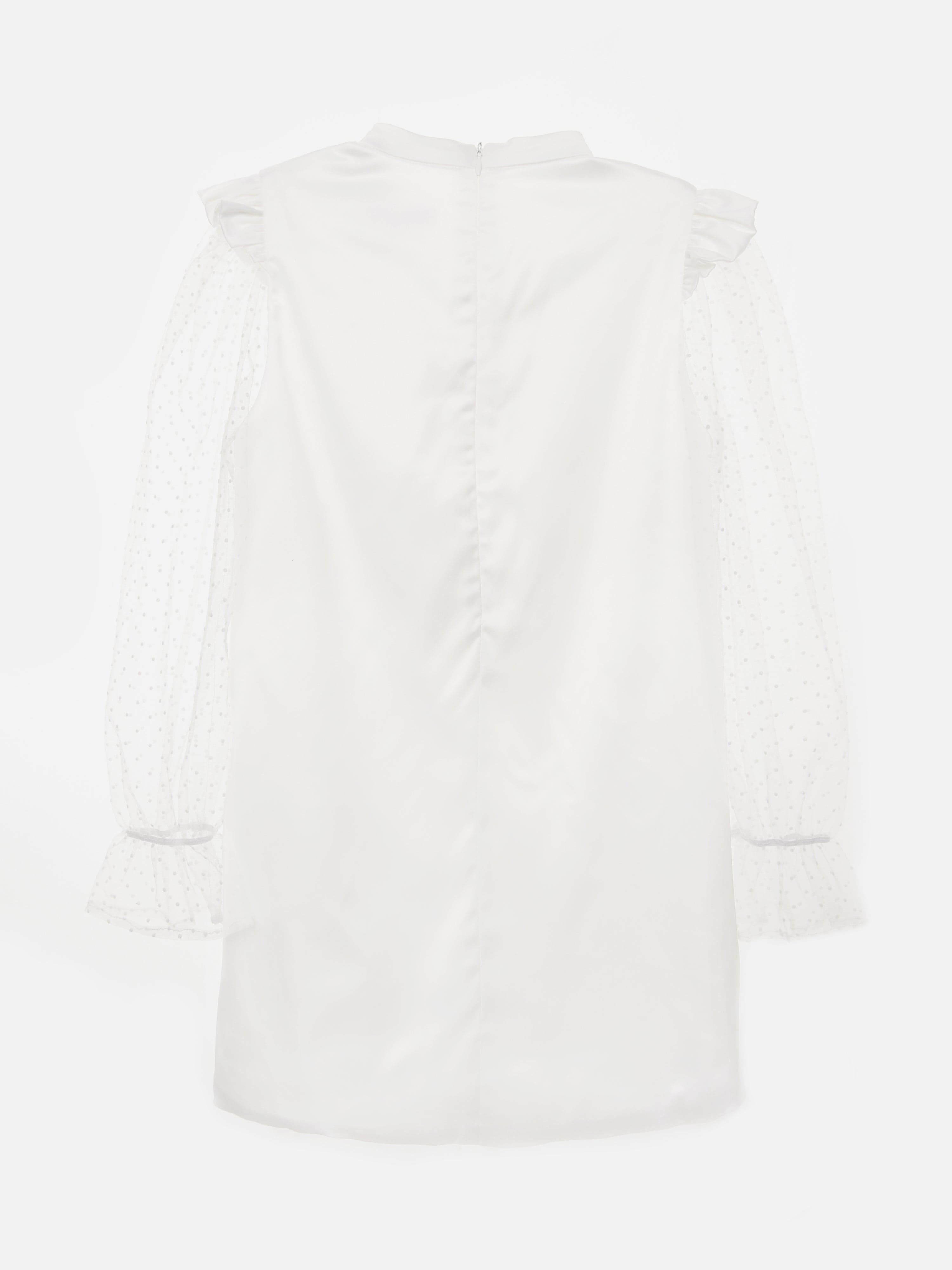 BCBG Girls Flocked Spot Sleeve Dress in White