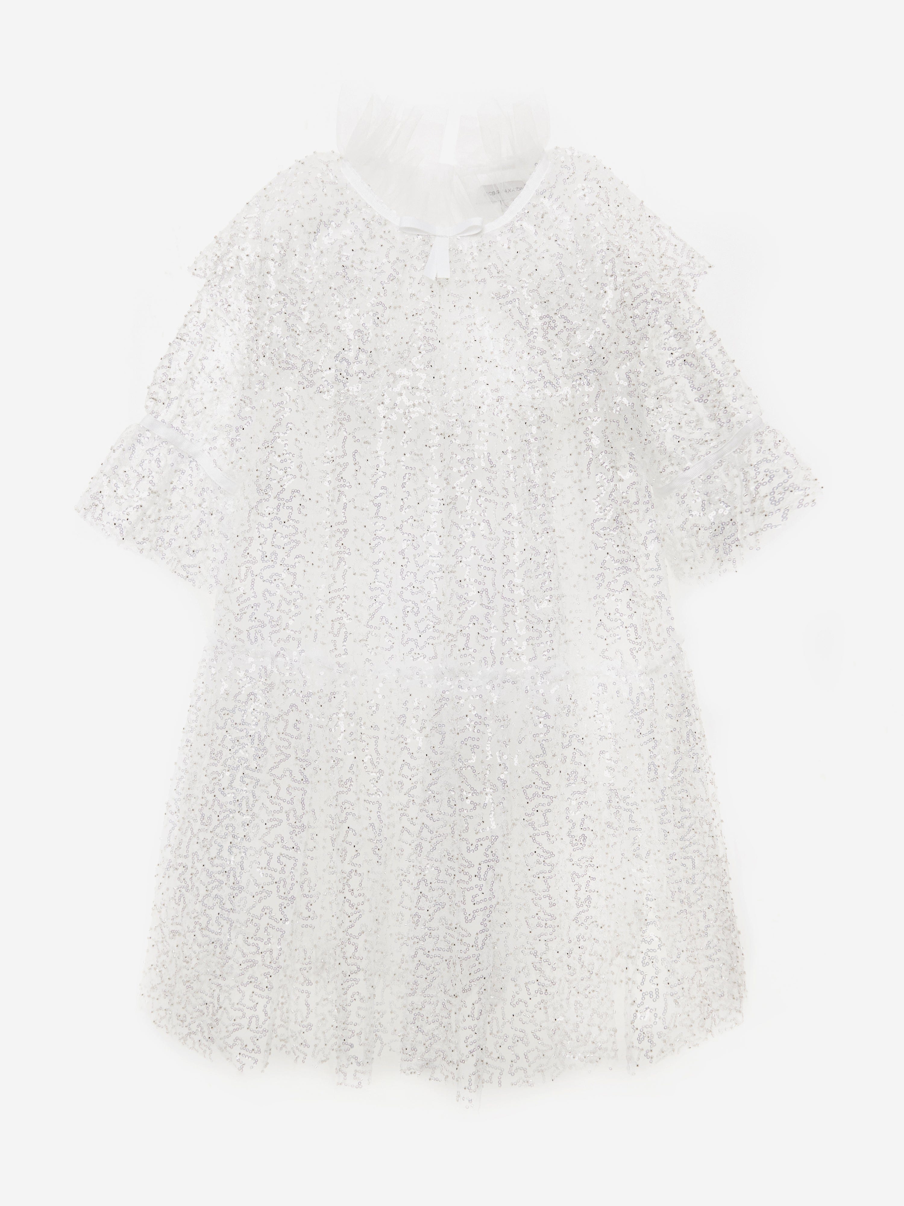 BCBG Girls Sequin Tulle Dress in White
