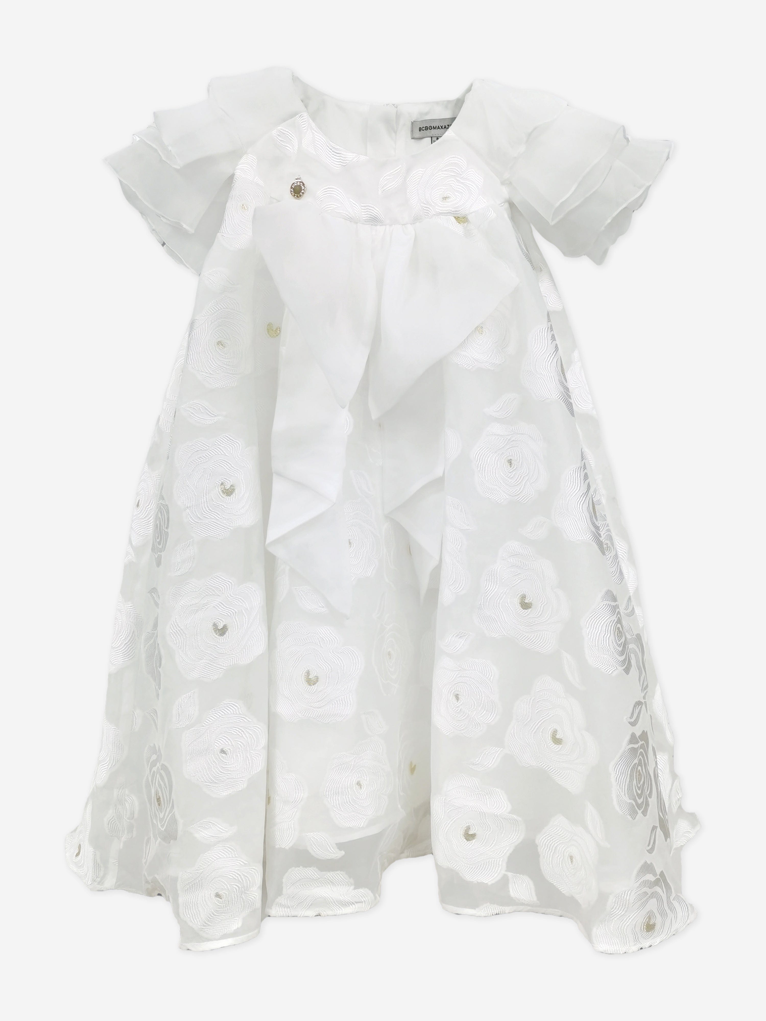BCBG Girls Floaty Organza Floral Dress in White