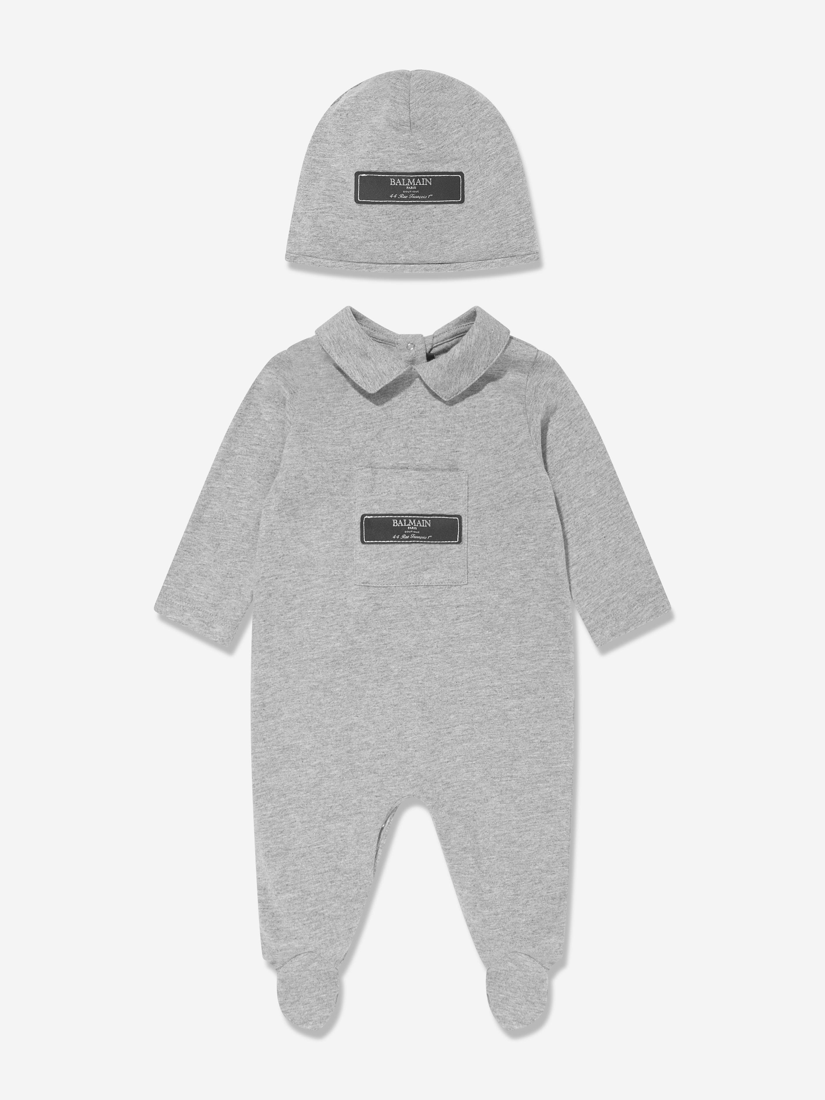 Balmain Baby Logo Babygrow Set in Grey