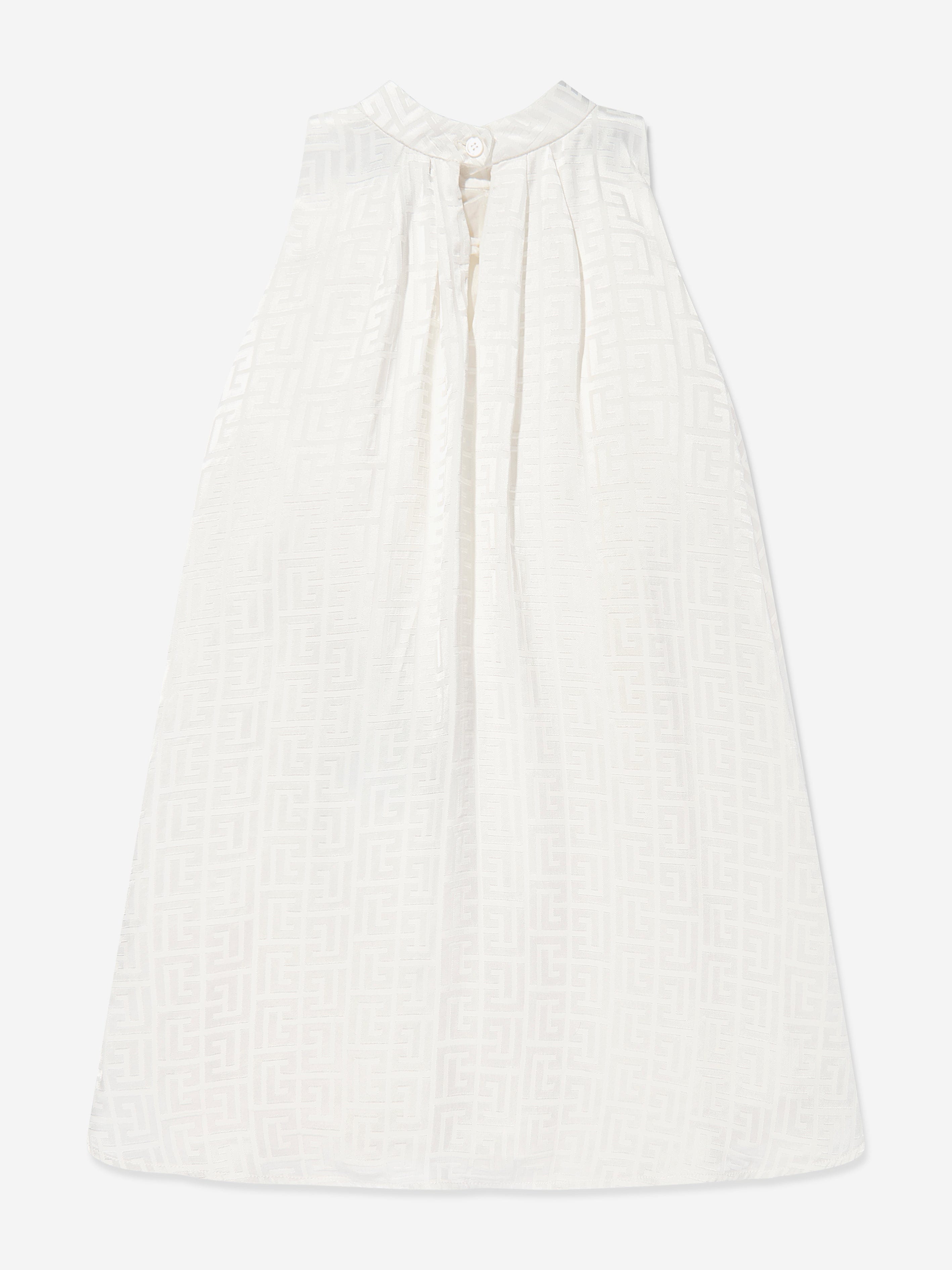 Balmain Girls Sleeveless Monogram Dress in Ivory
