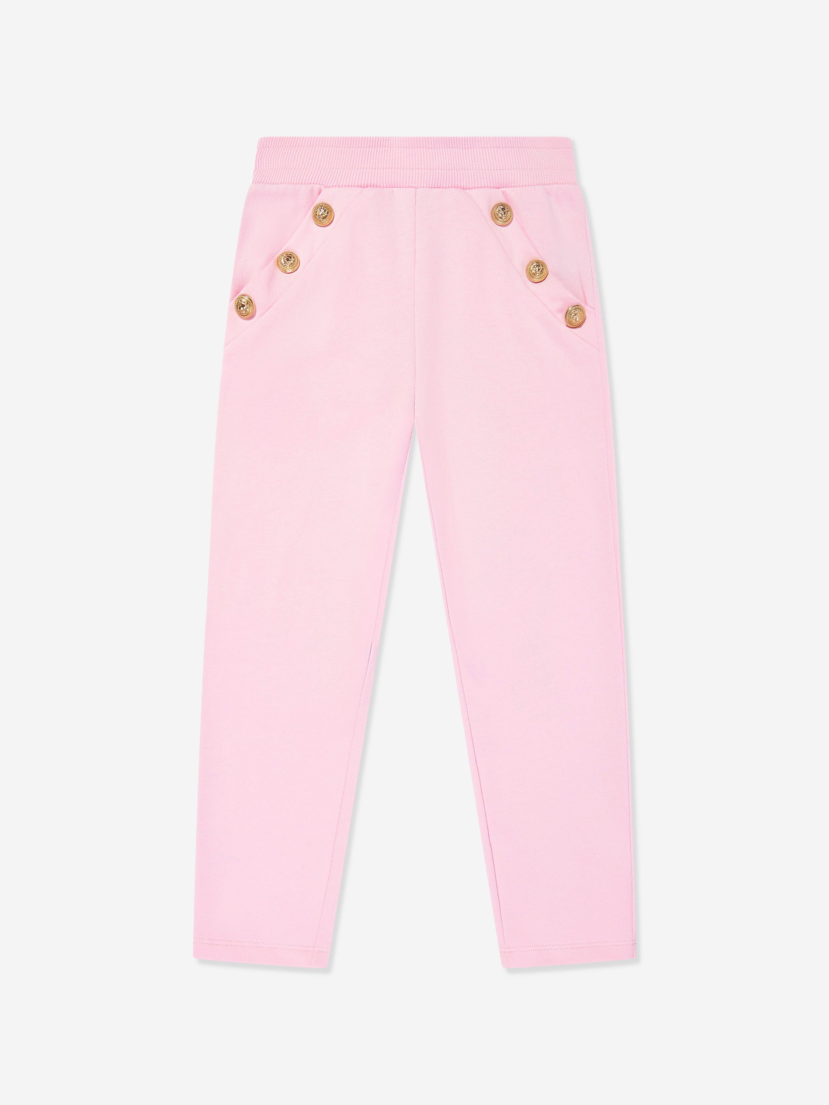 Balmain Girls Logo Button Joggers in Pink