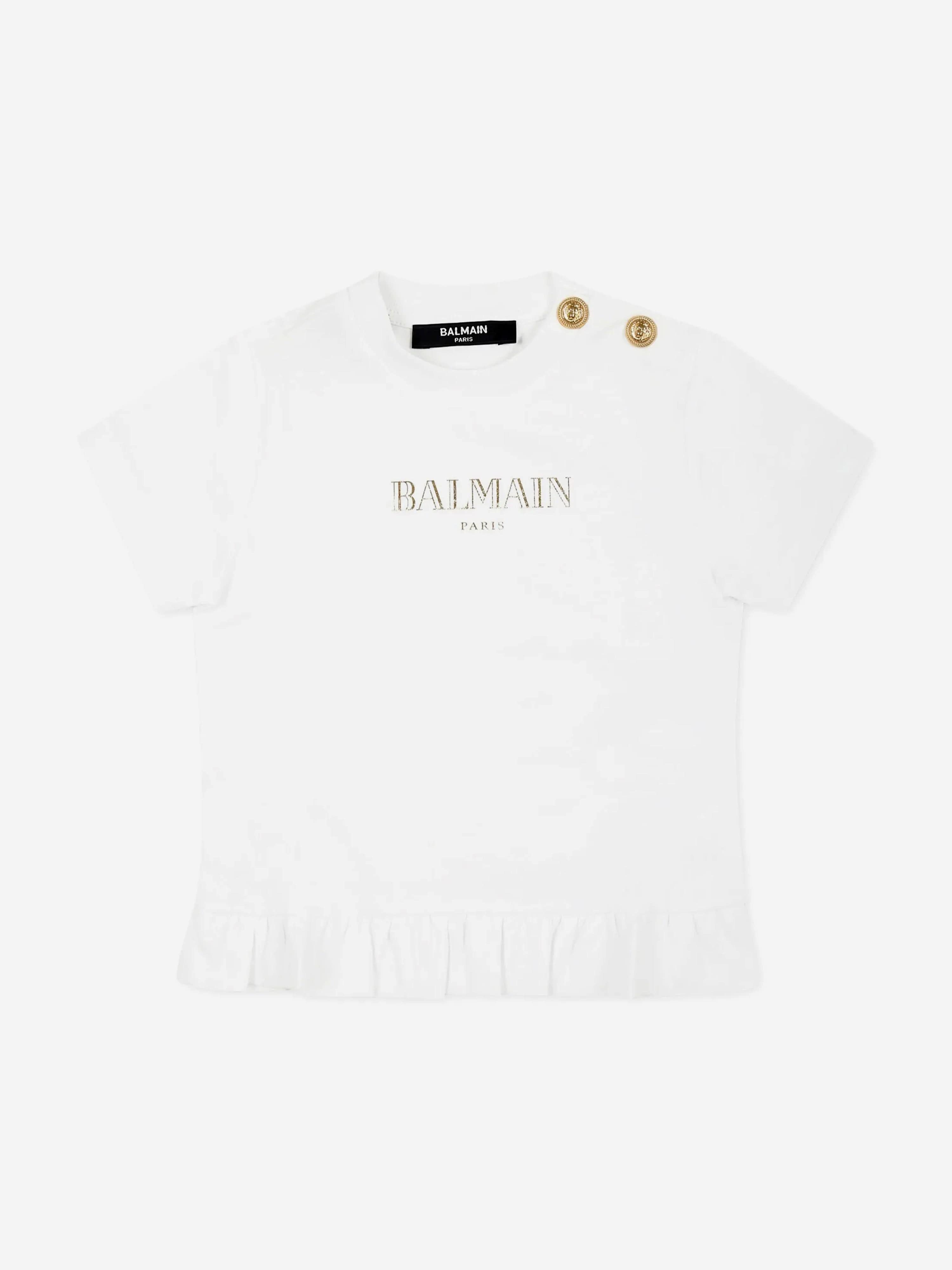 Balmain Baby Girls Logo T-Shirt in White