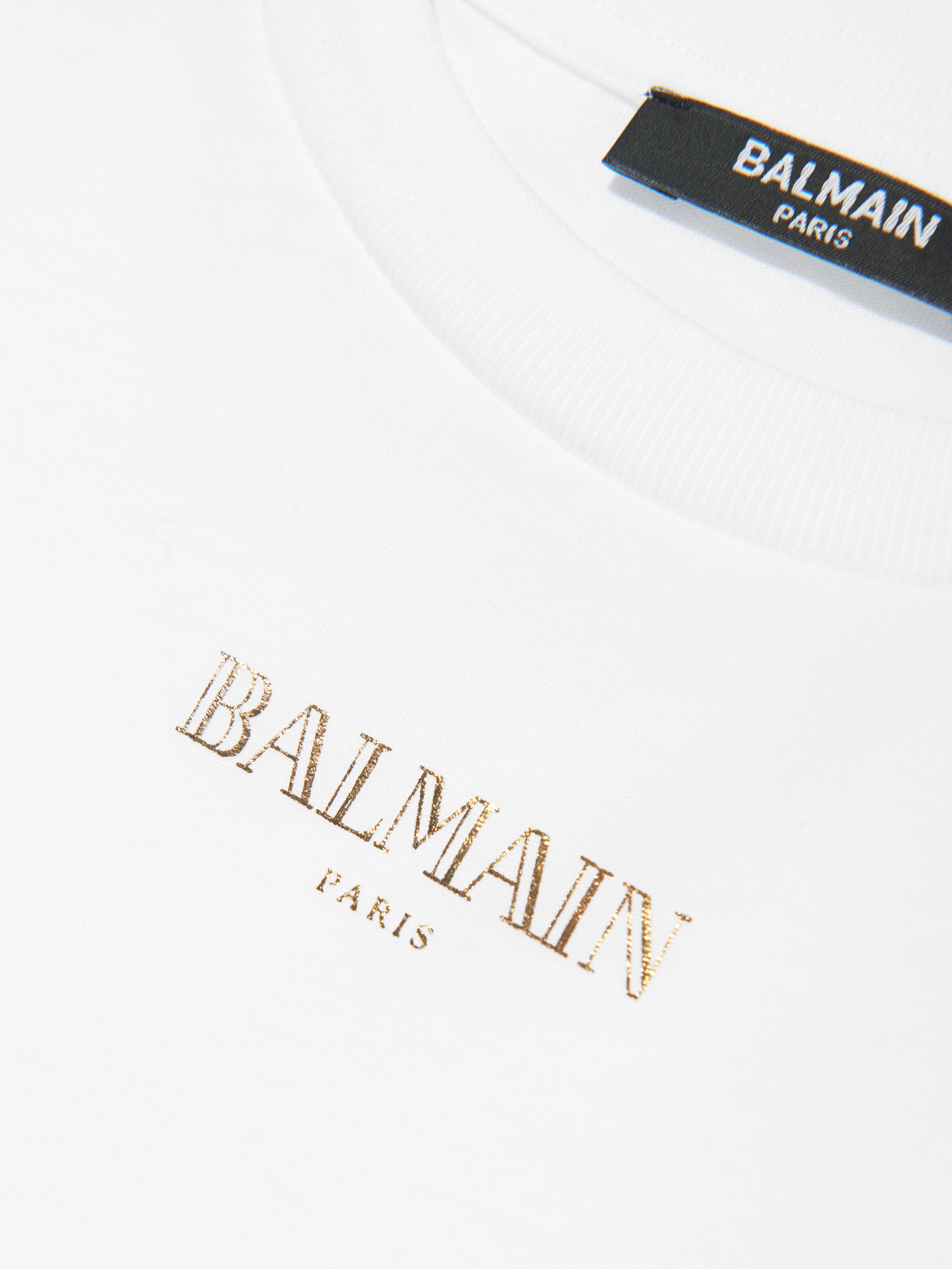 Balmain Girls Buttoned Logo T-Shirt in White