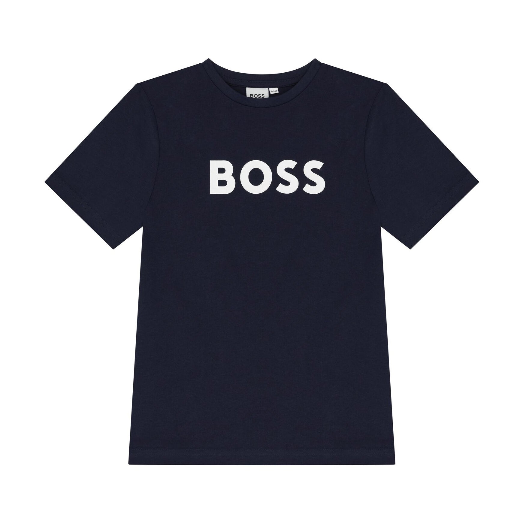 Boys Dark Blue Logo Cotton T-Shirt