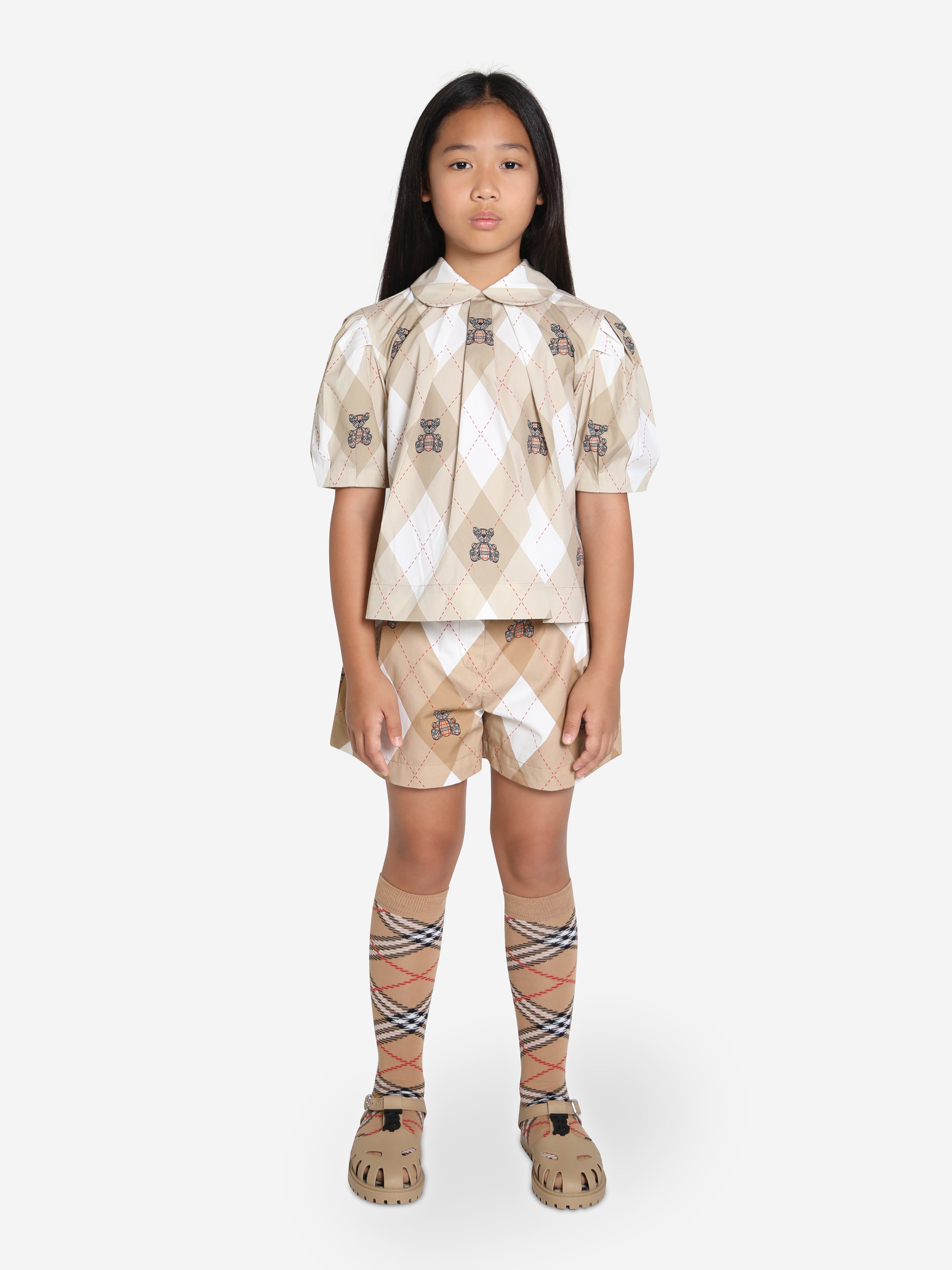 Girls Nicoletta Argyle Shorts in Soft Fawn