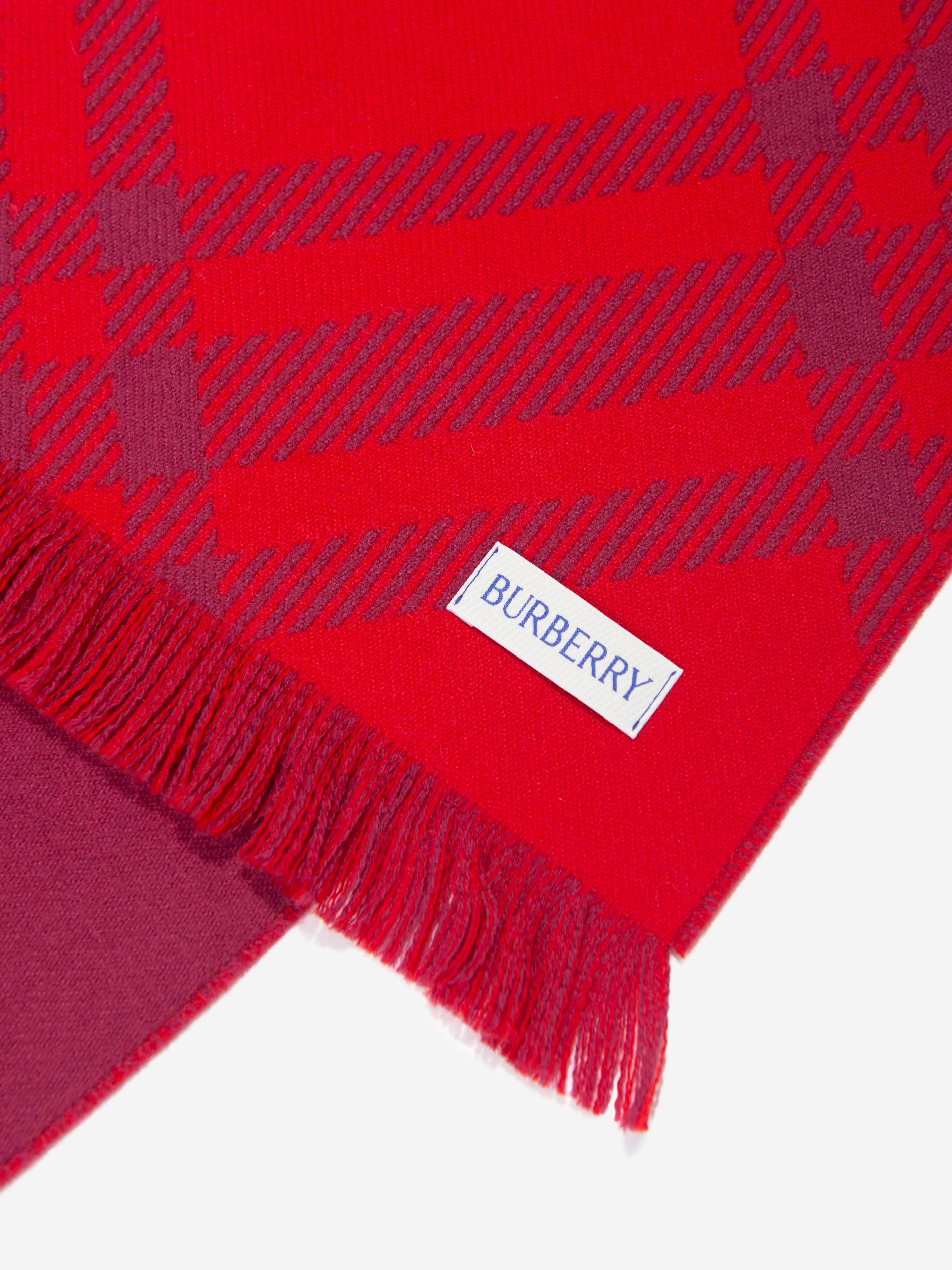 Kids Bias Check Wool Scarf in Red