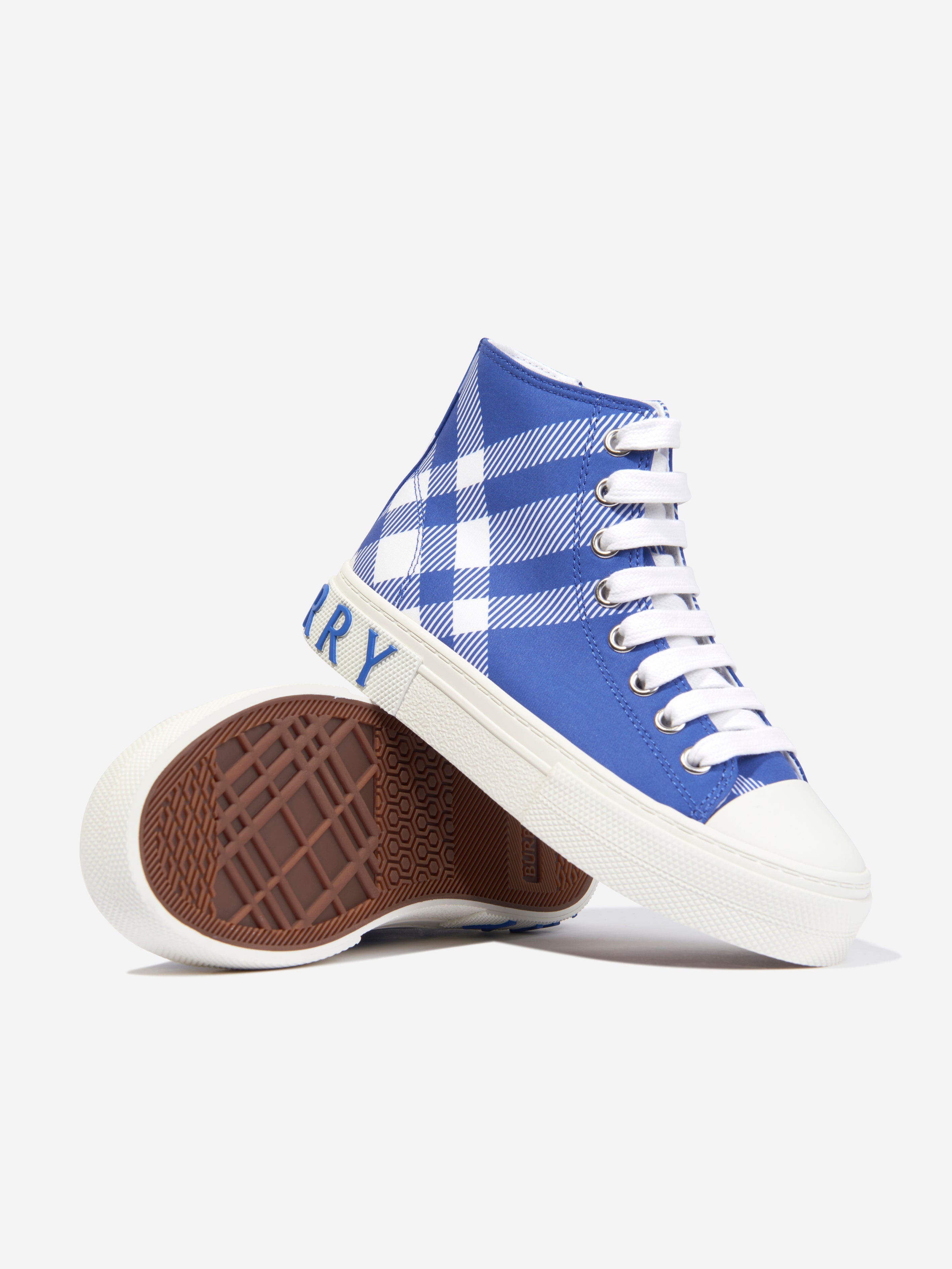 Kids Cotton Check High Top Trainers in Blue