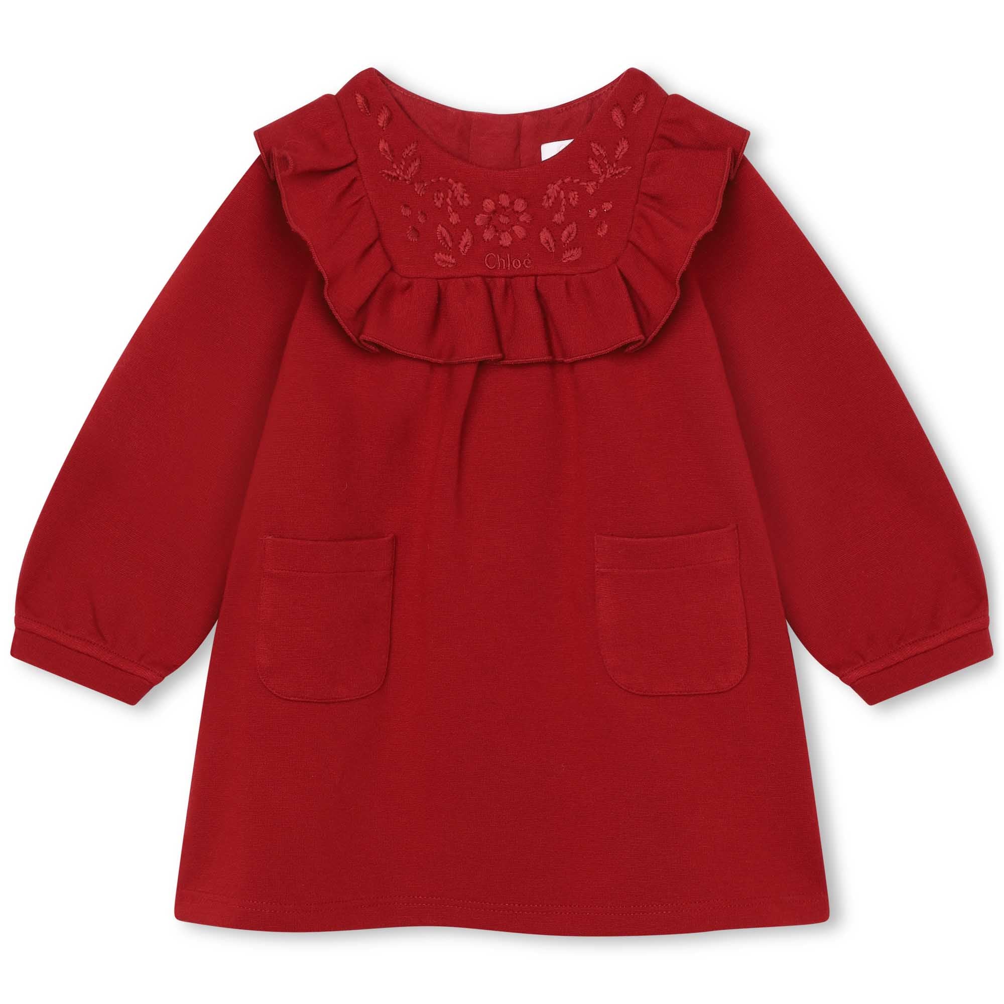 Baby Girls Red Embroidered Dress
