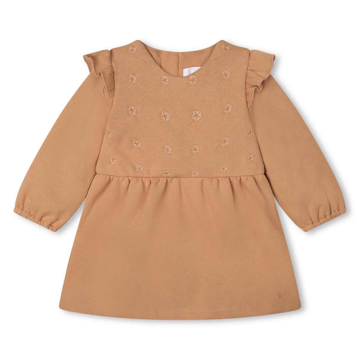 Baby Girls Beige Embroidered Cotton Dress