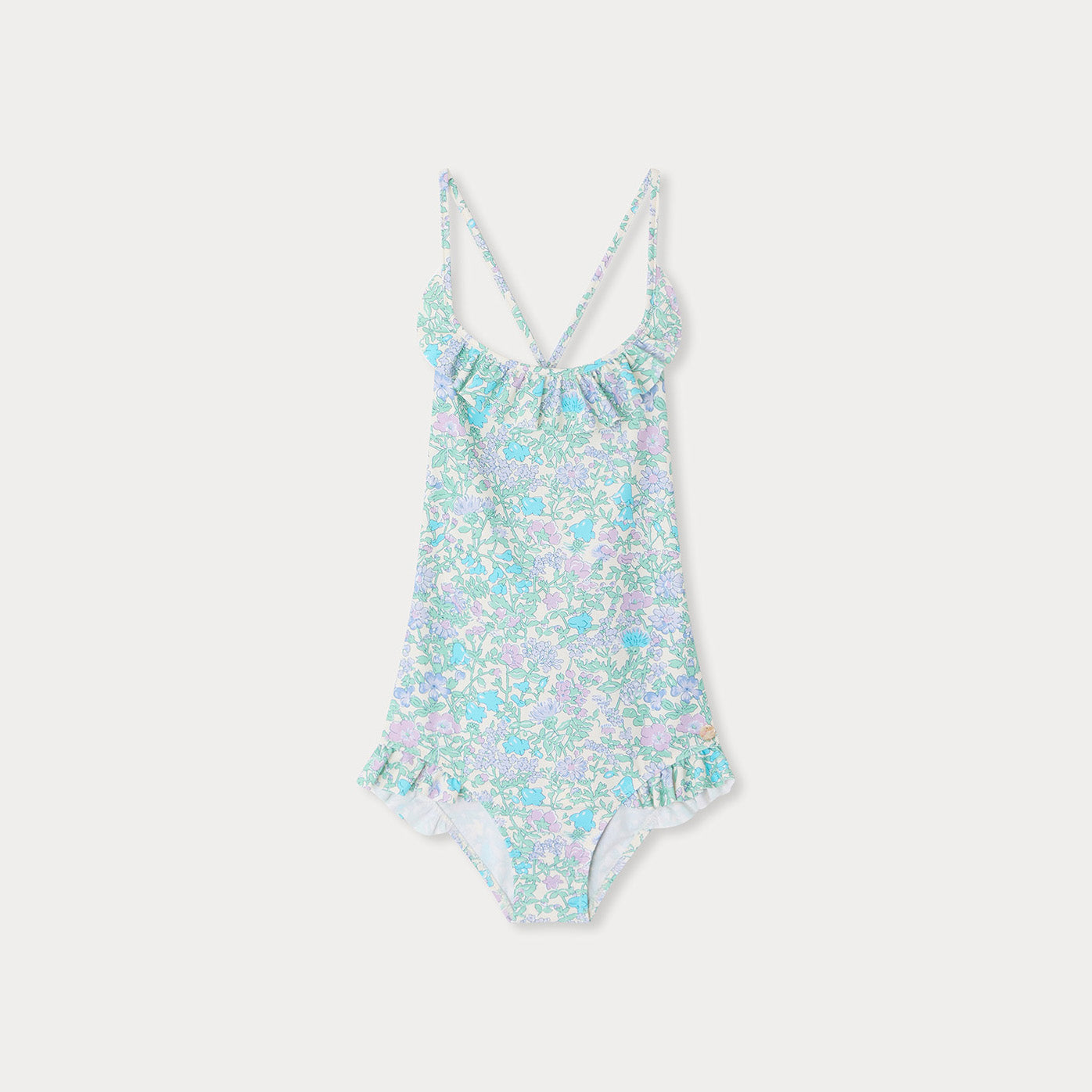 Girls Green Floral Swimsuit