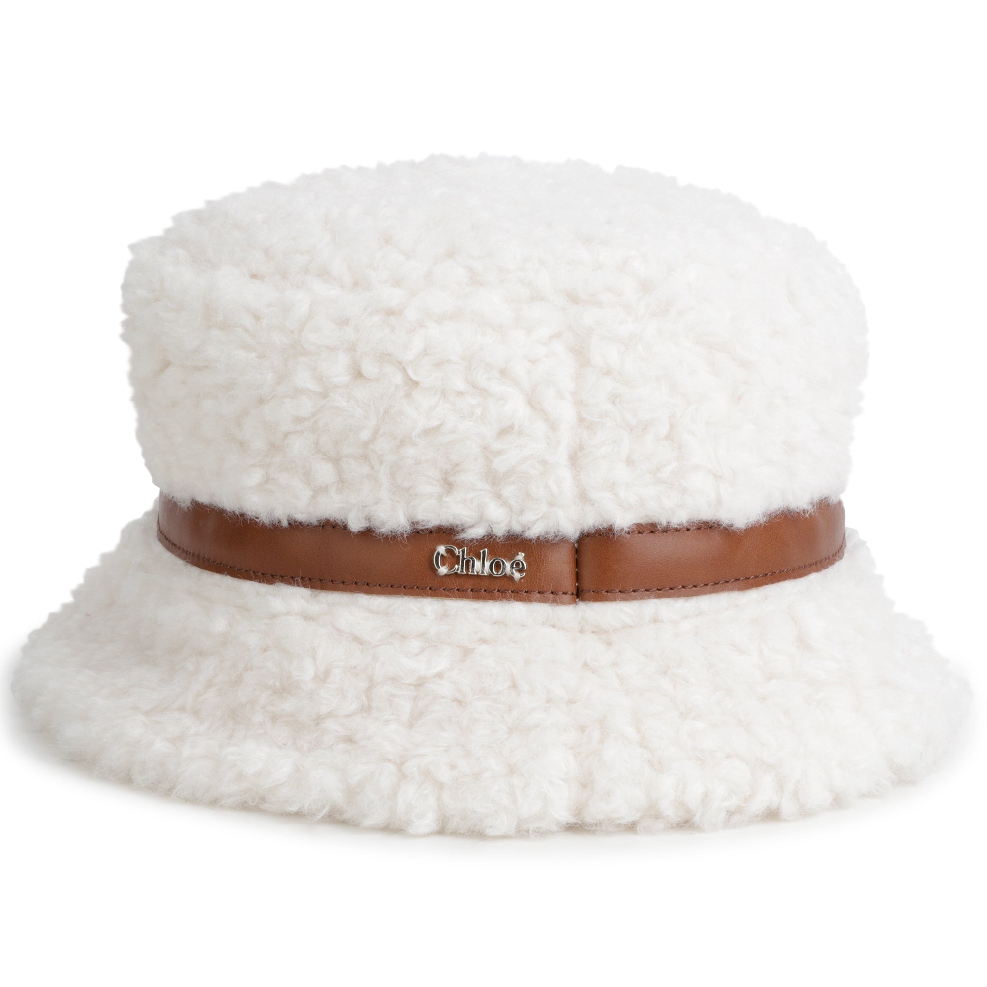 Girls White Sherpa Fleece Bucket Hat