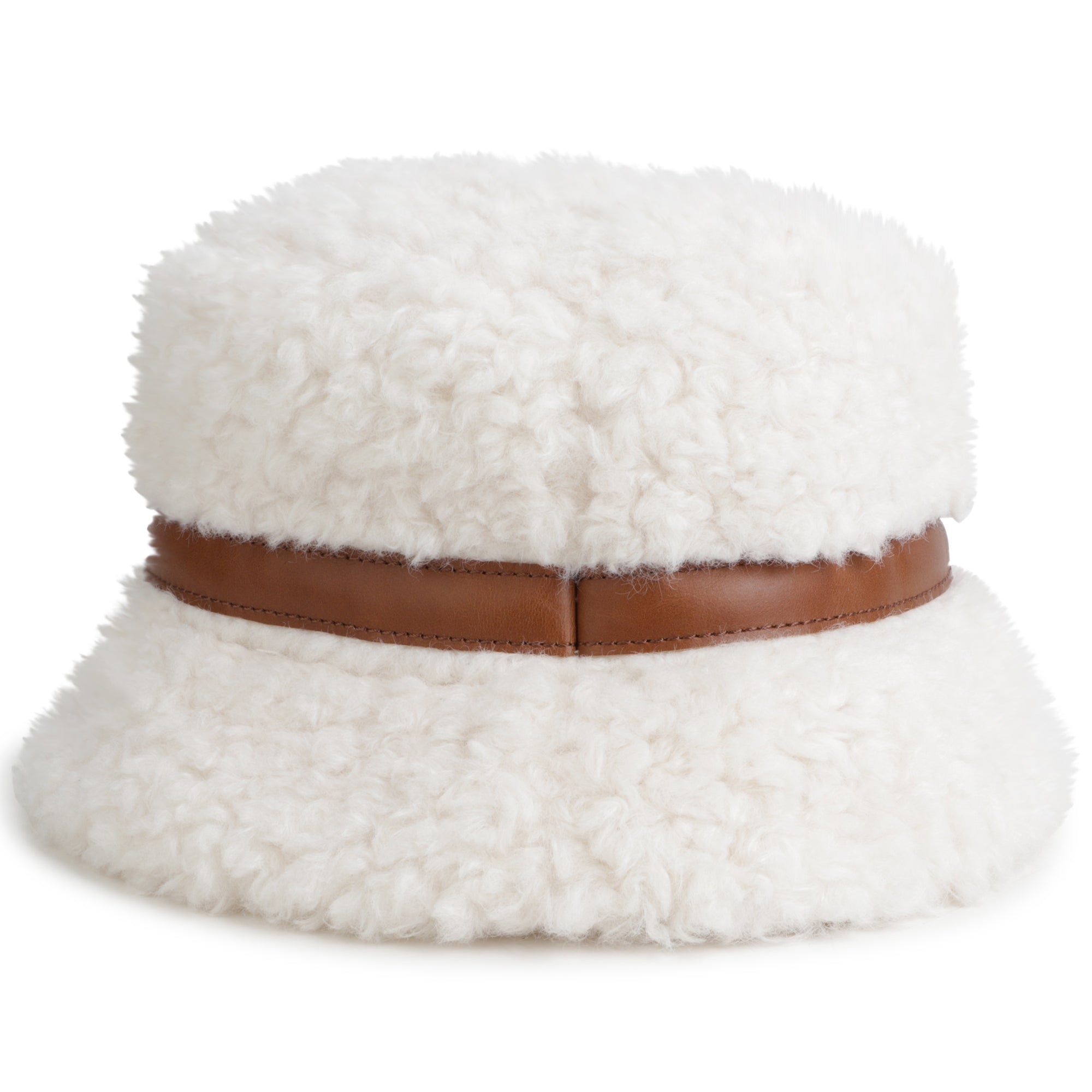 Girls White Sherpa Fleece Bucket Hat
