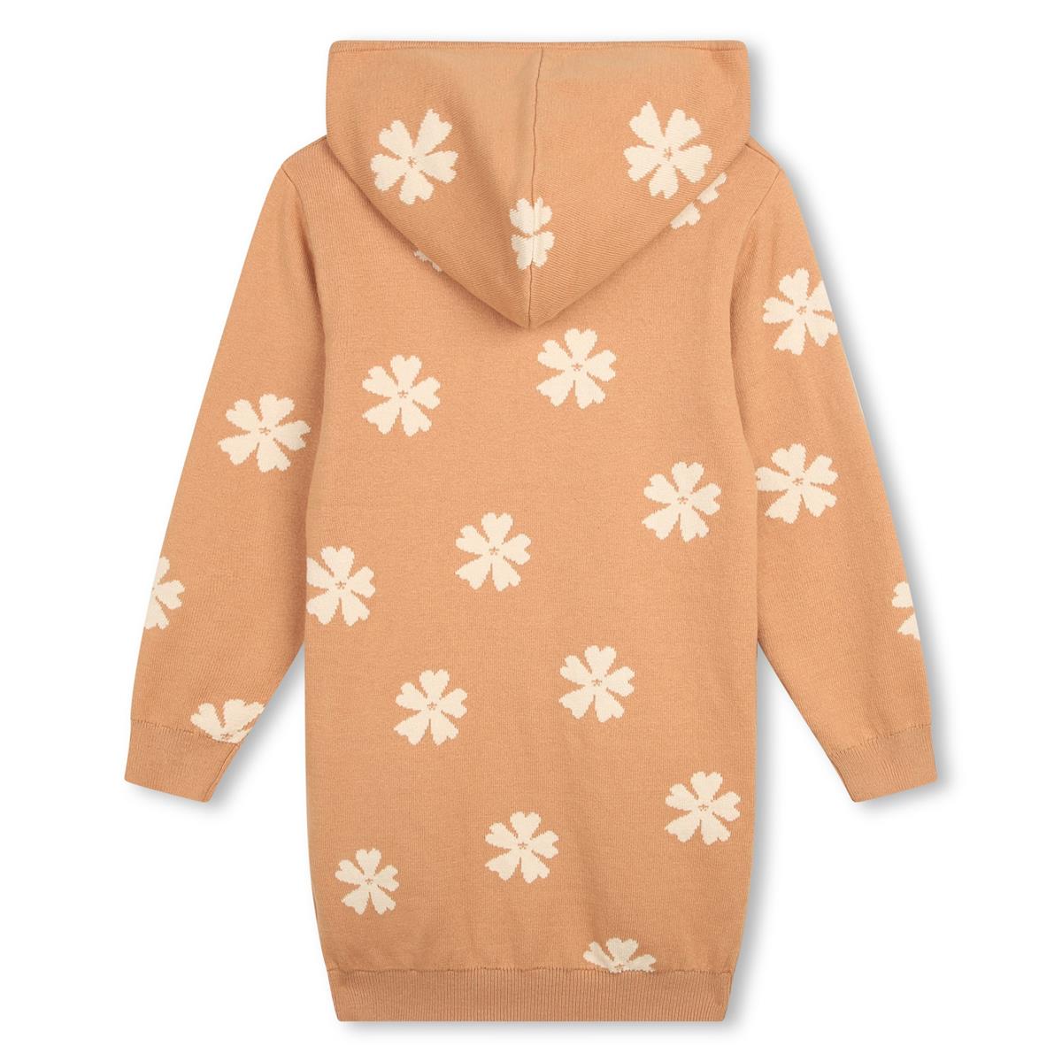 Girls Beige Flower Hooded Dress