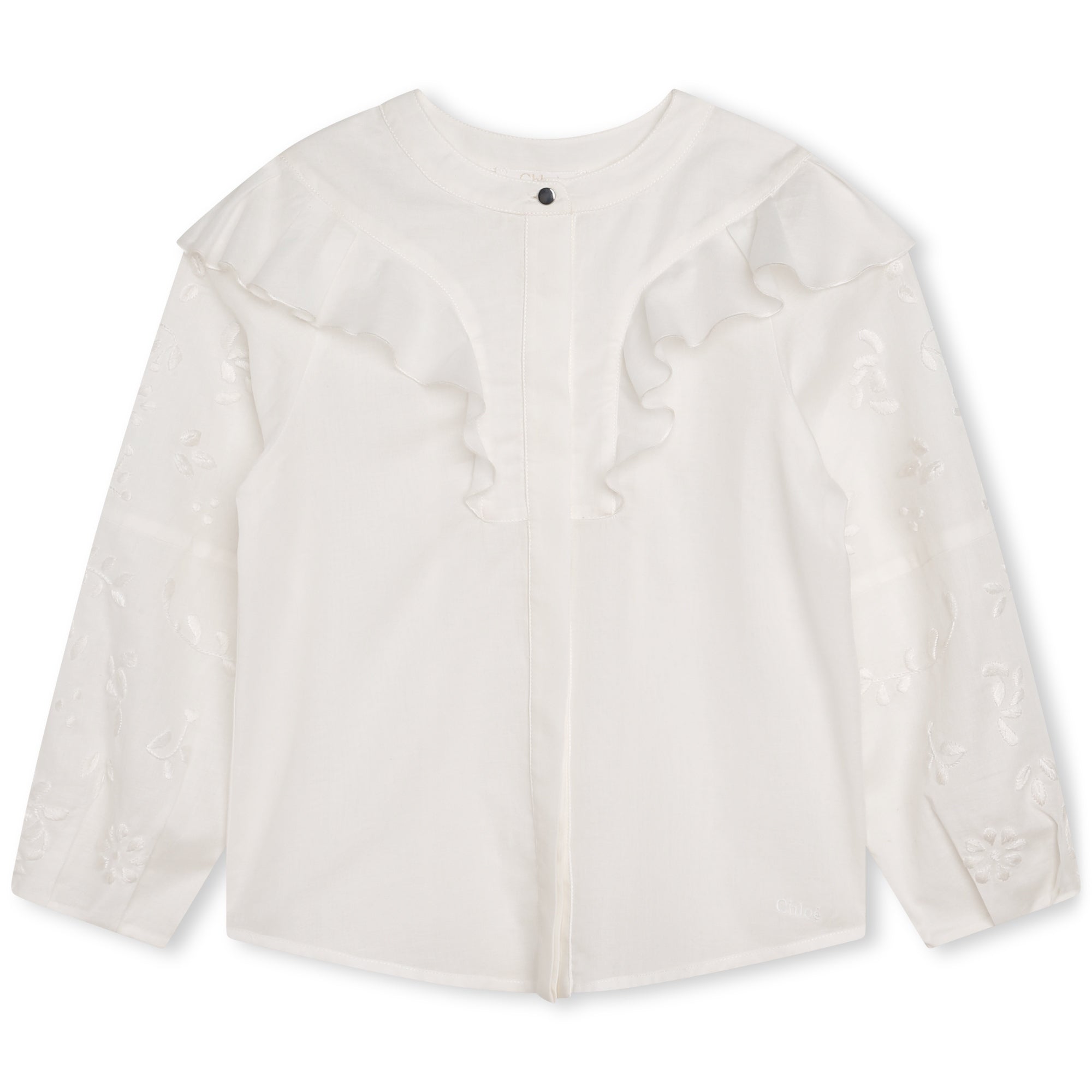 Girls White Ruffled Cotton Shirt