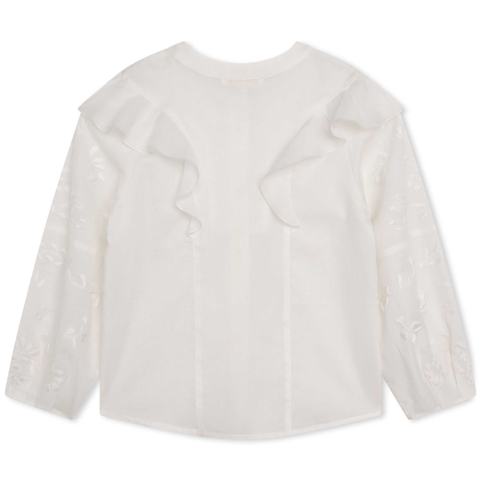 Girls White Ruffled Cotton Shirt