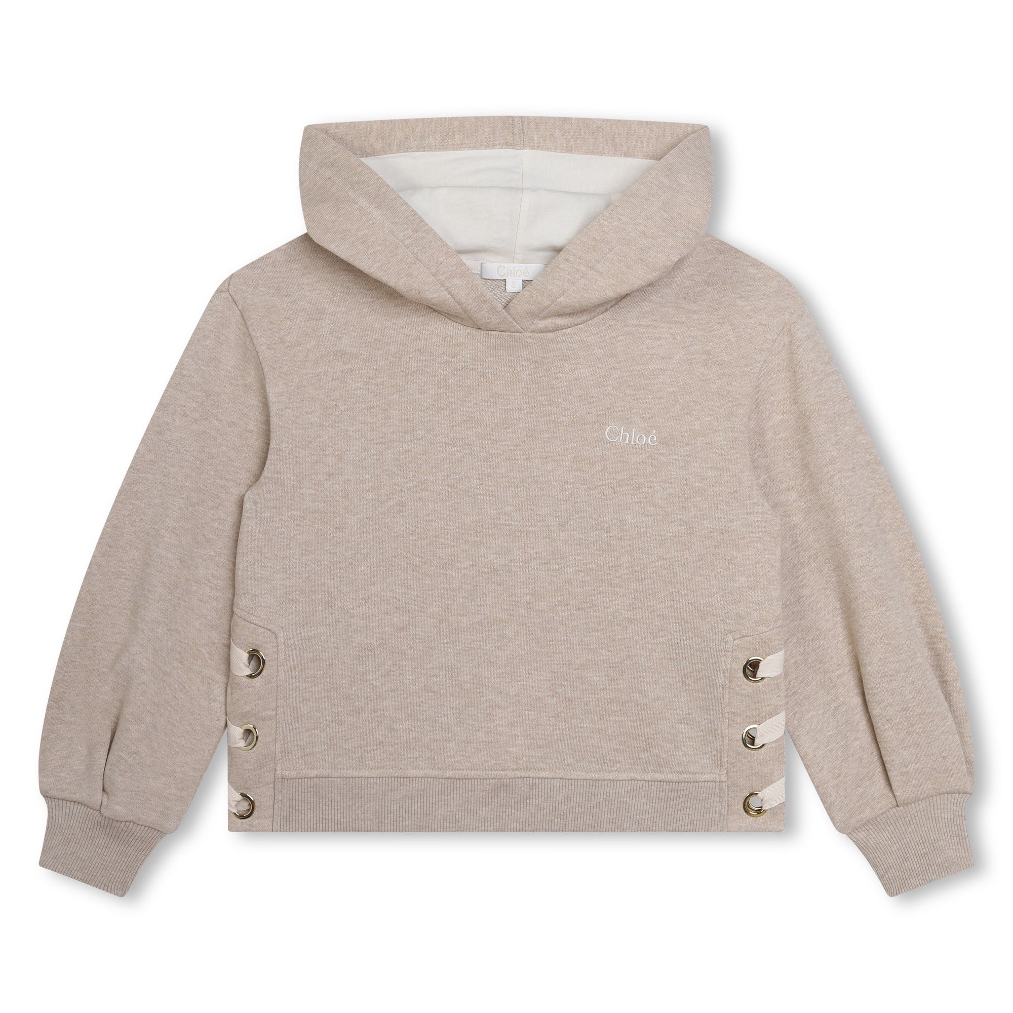 Girls Beige Hooded Cotton Sweatshirt