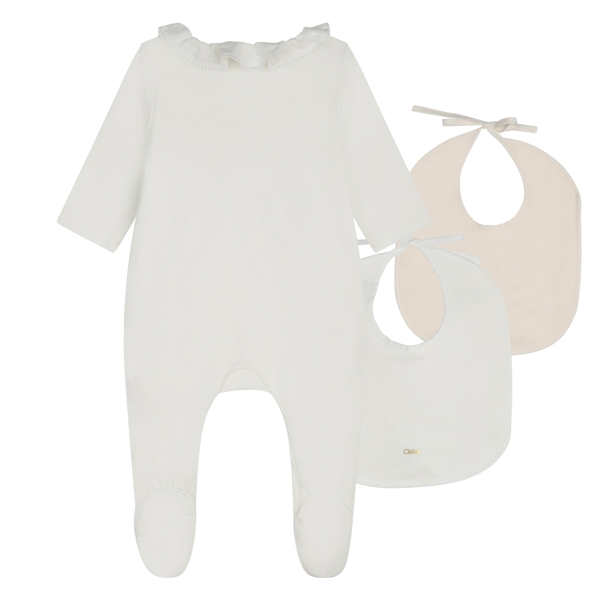 Baby Girls White Cotton Babysuit Set