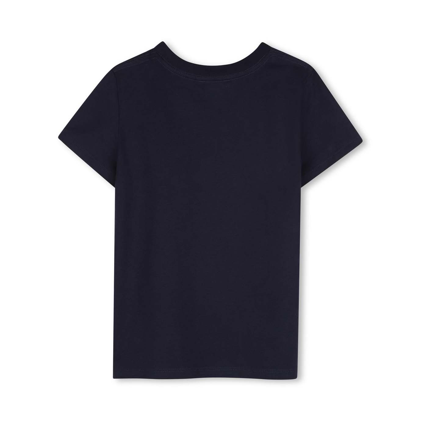 Girls Dark Blue Logo Cotton T-Shirt