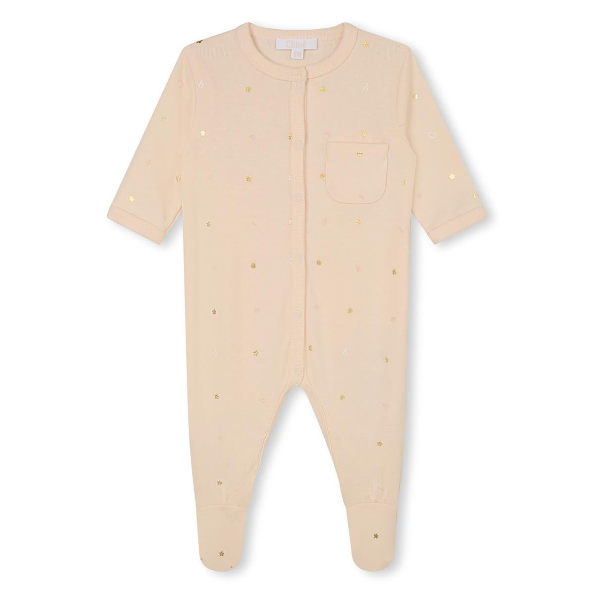Baby Girls Beige Cotton Babysuit Set