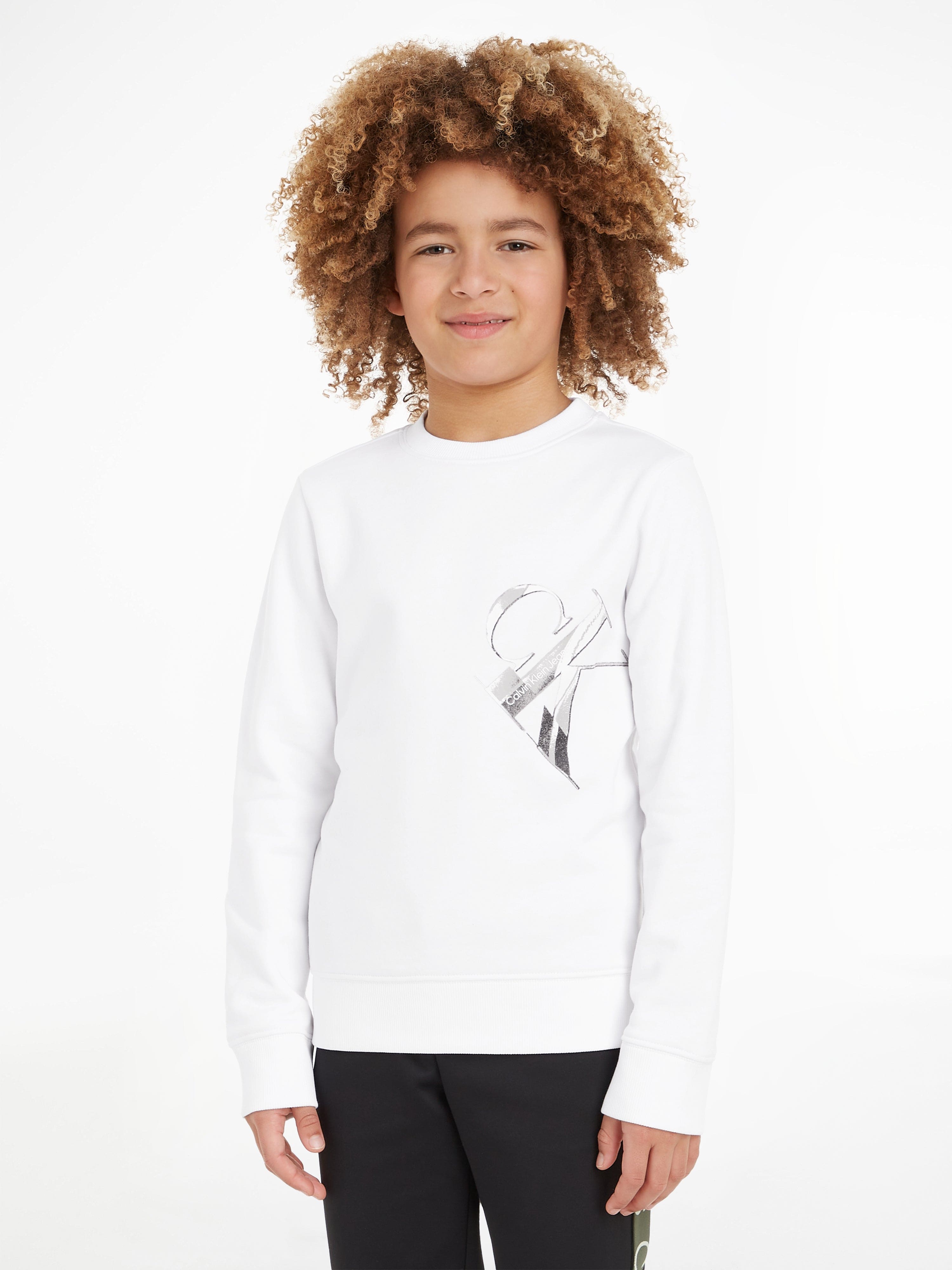 Calvin Klein Boys Hyper Real Monogram Sweatshirt in White