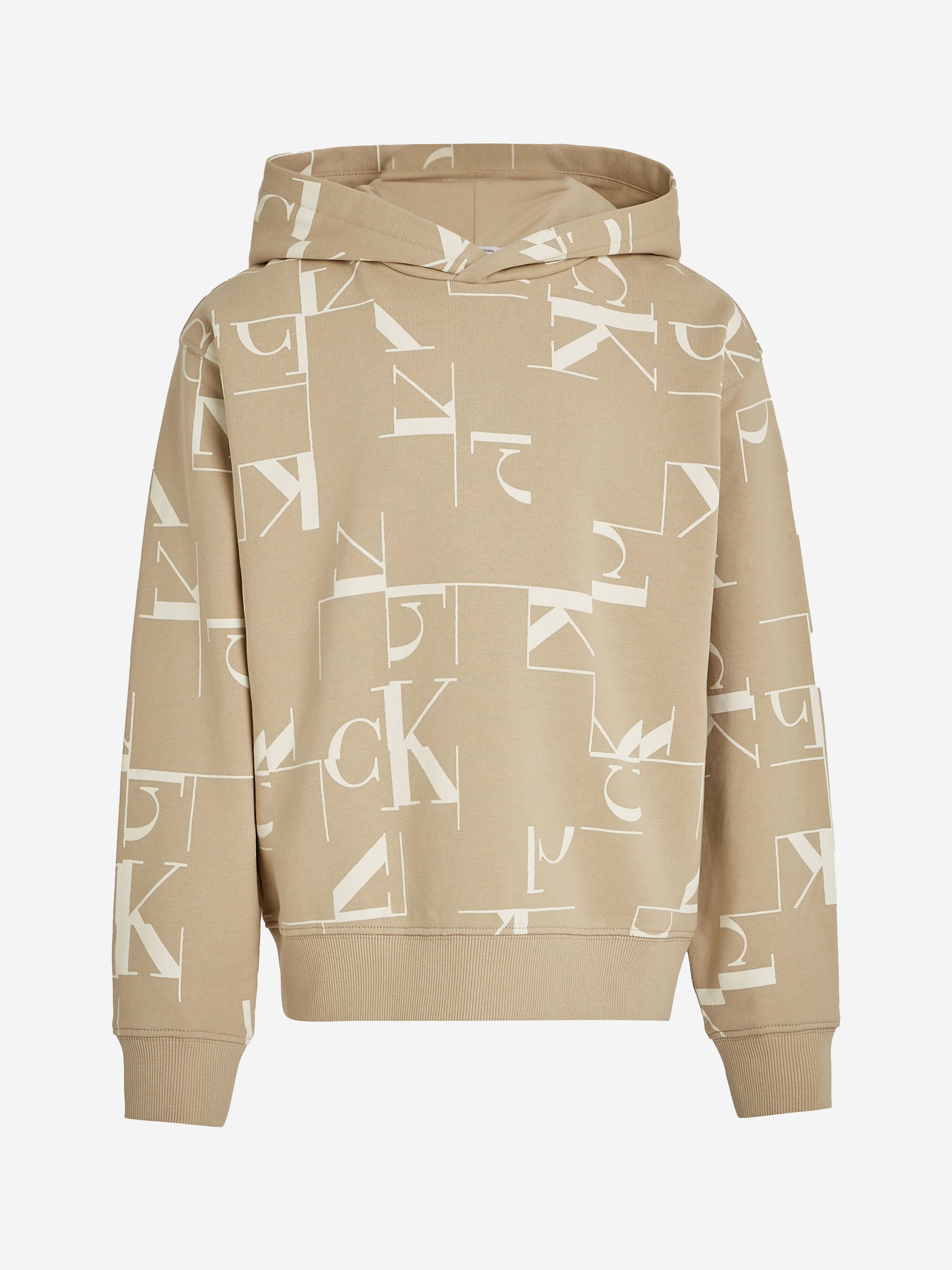 Calvin Klein Boys City Grid AOP Hoodie in Beige