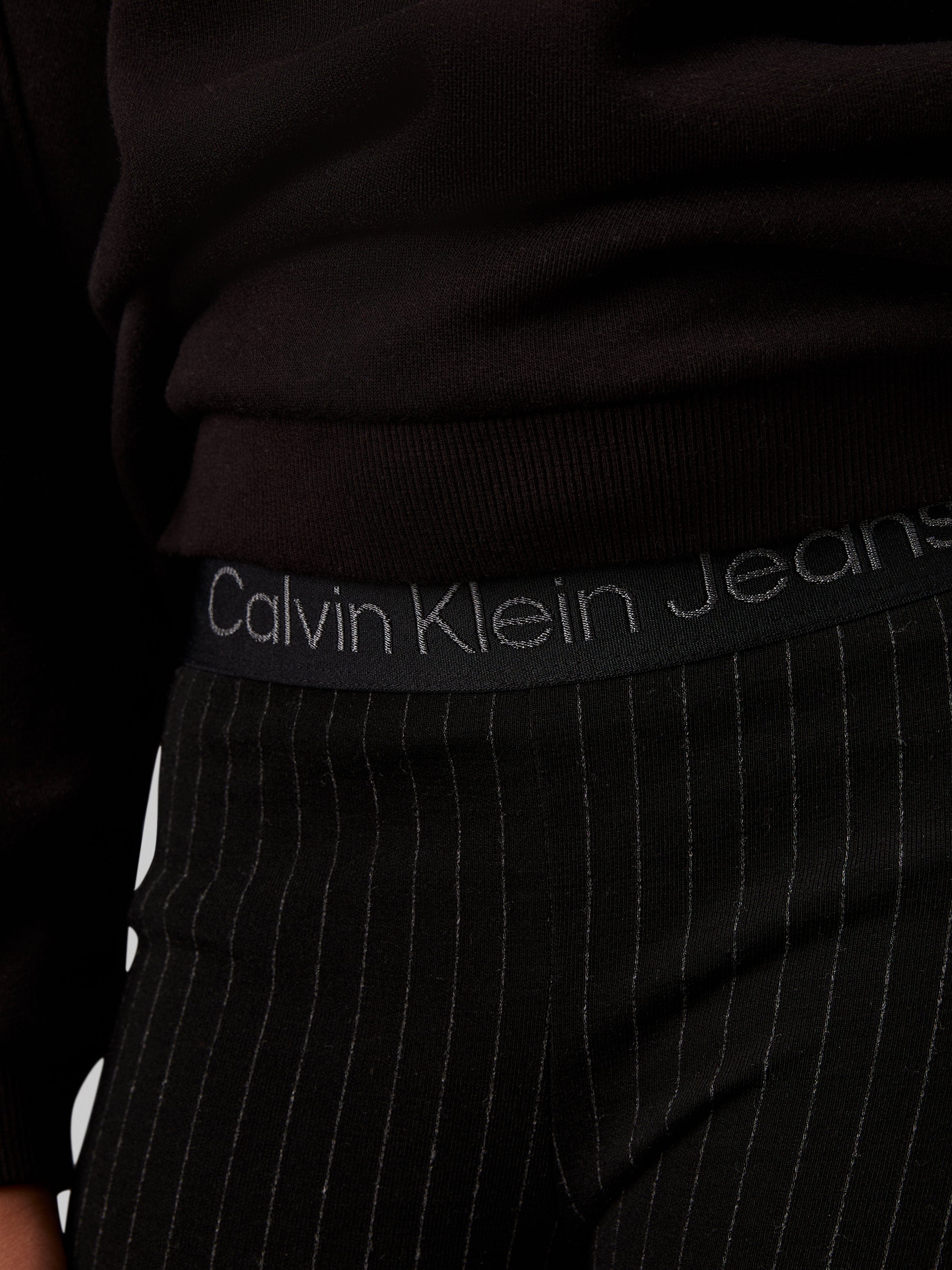 Calvin Klein Girls Pinstripe Flare Trousers in Black