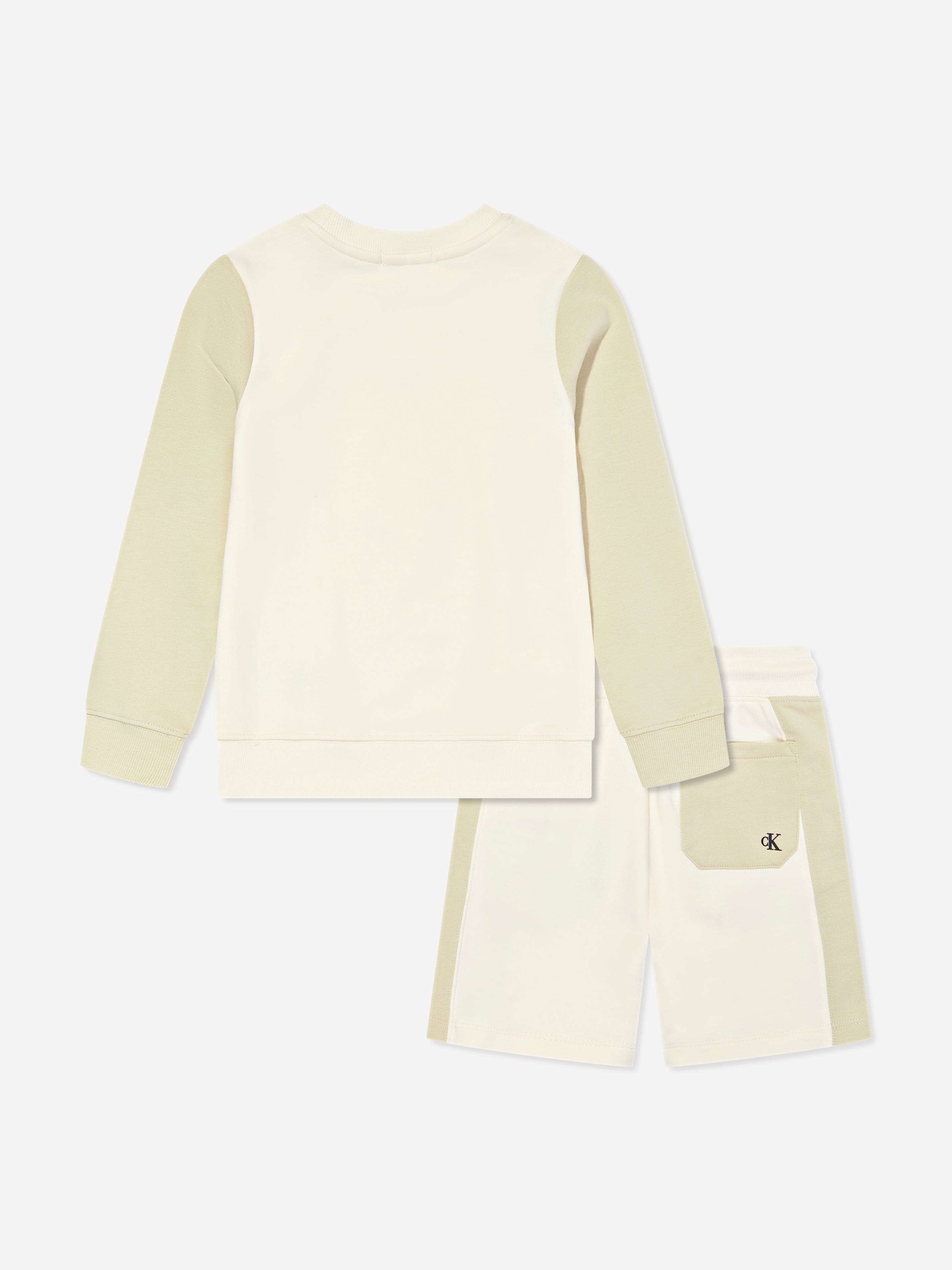 Calvin Klein Boys Colourblock Shorts Set in Beige