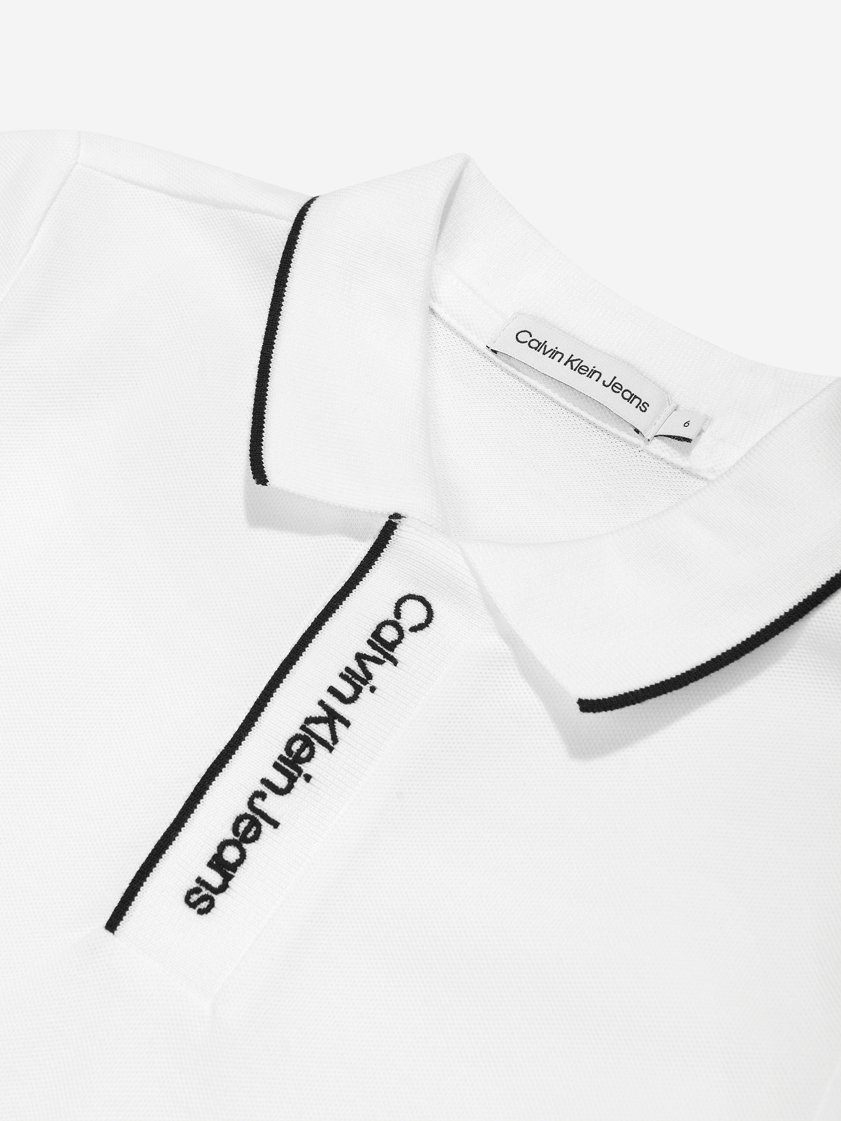 Calvin Klein Boys Intarsia Logo Pique Polo Shirt in White