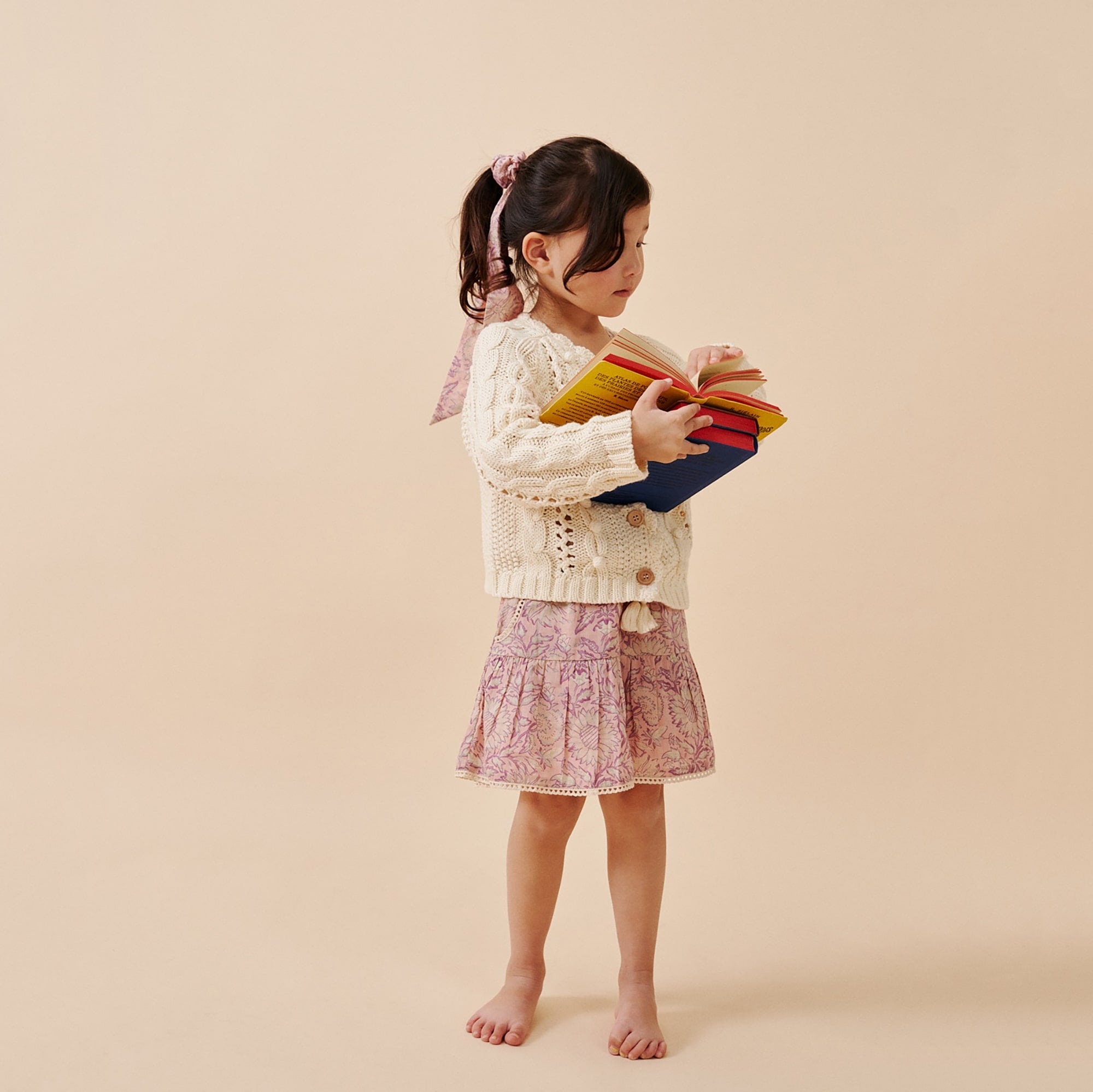 Girls Cream Cotton Cardigan