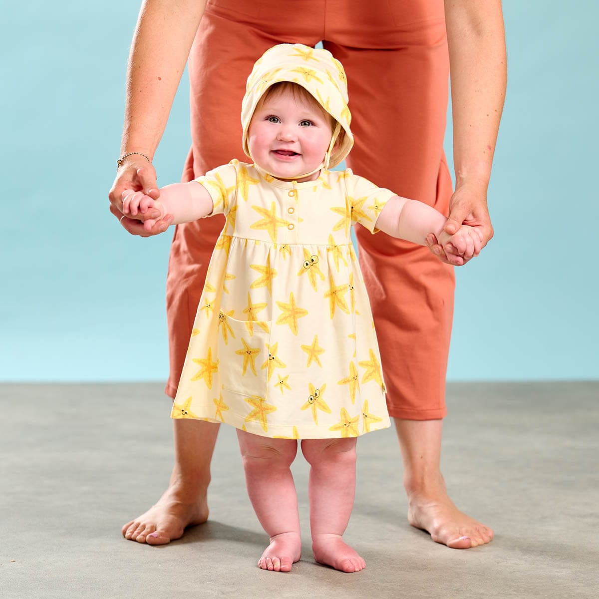 The Bonnie Mob Girls Cari Starfish Pocket Dress in Ivory