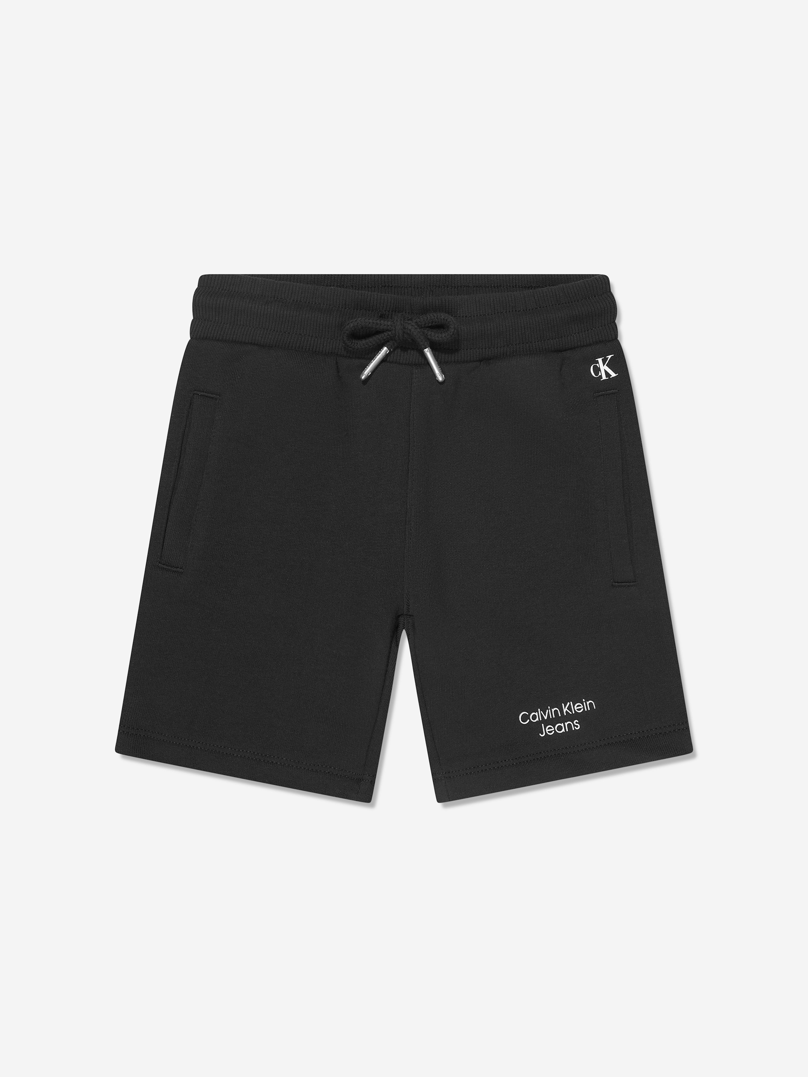 Calvin Klein Boys Stack Logo Jogger Shorts in Black