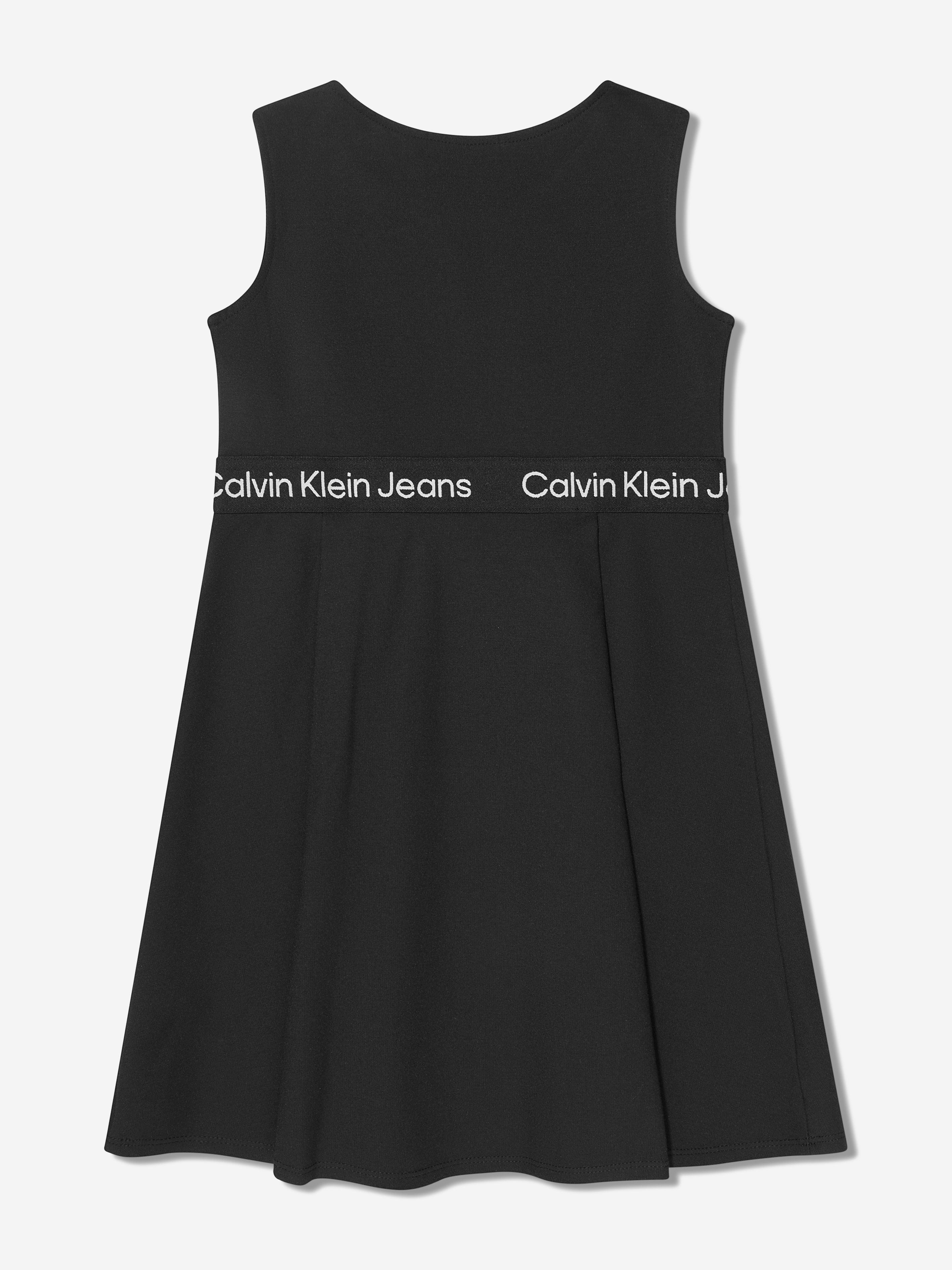 Calvin Klein Girls Logo Tape Punto Sleeveless Dress in Black