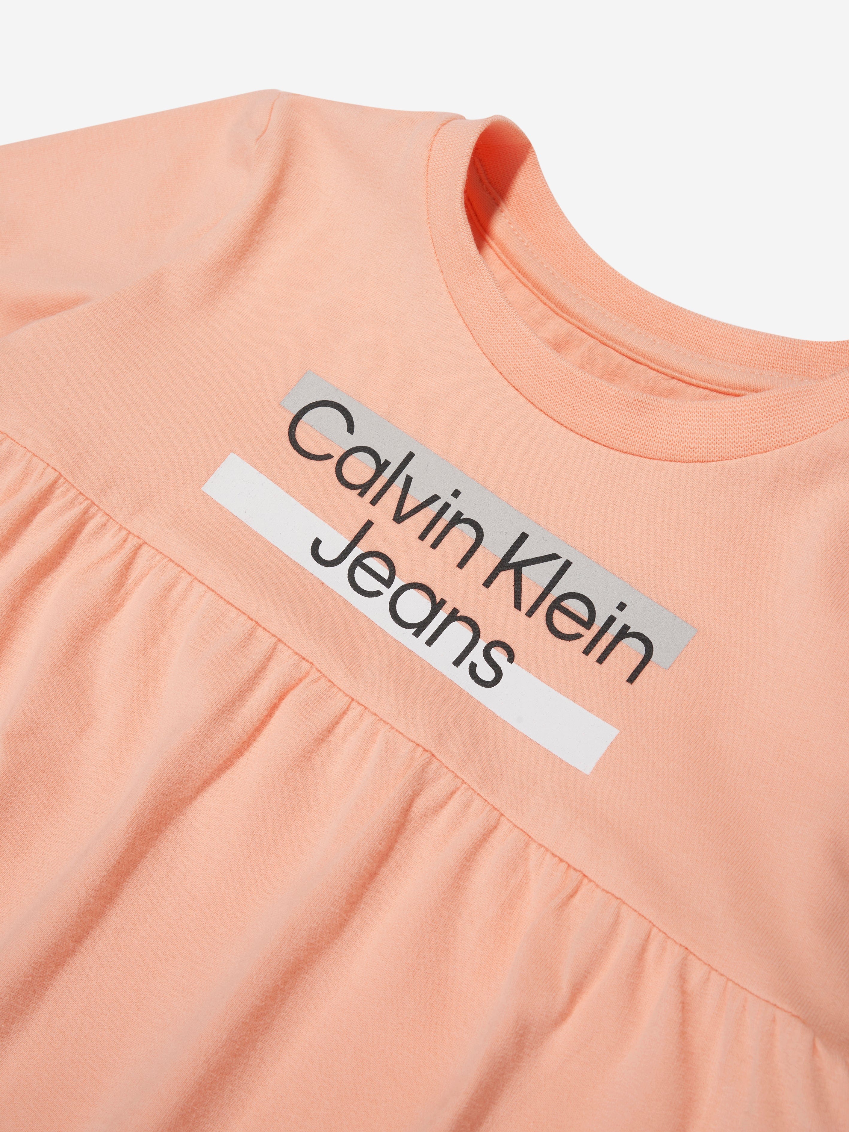 Calvin Klein Baby Girls Hero Logo Dress in Peach