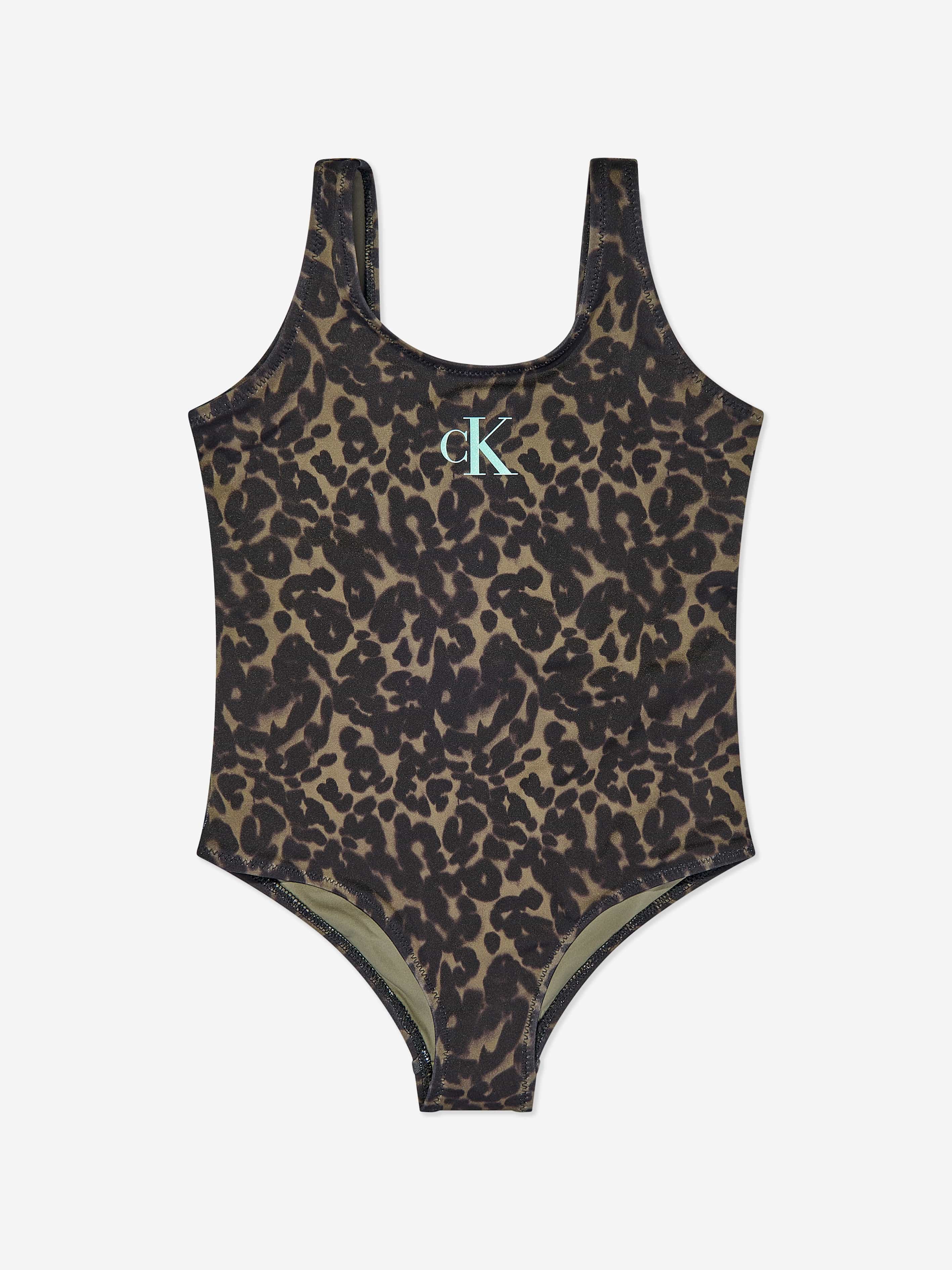 Calvin Klein Girls Logo Print Swimsuit in Multicolour