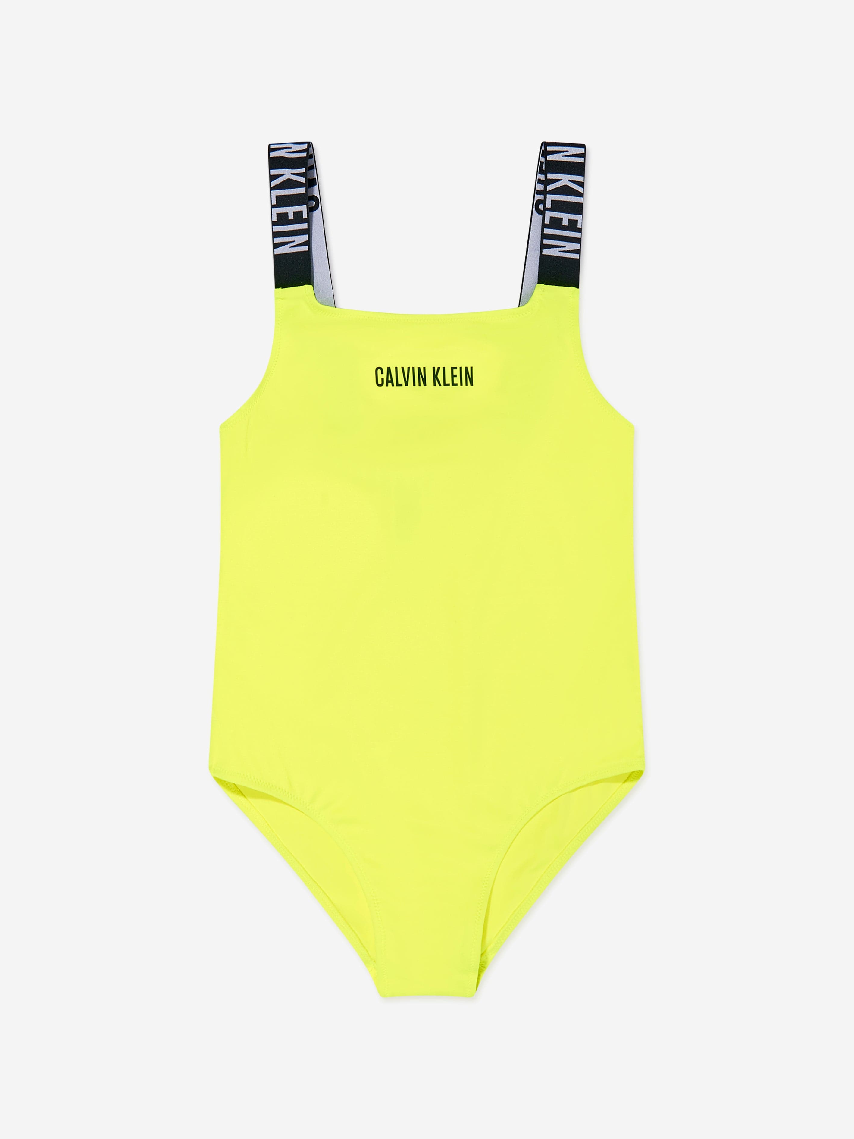 Calvin Klein Girls Logo Swimsuit in Black Yellow