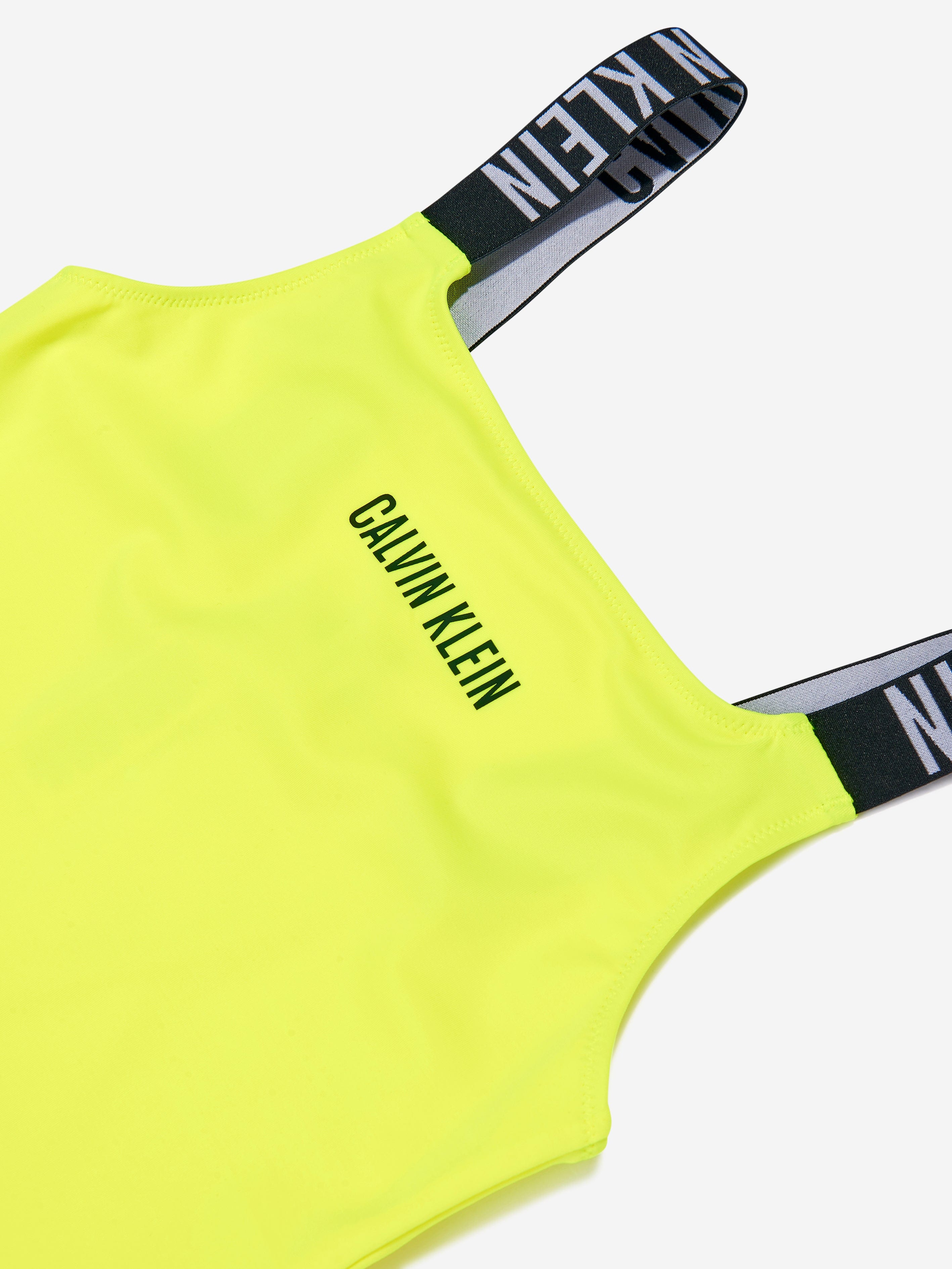 Calvin Klein Girls Logo Swimsuit in Black Yellow