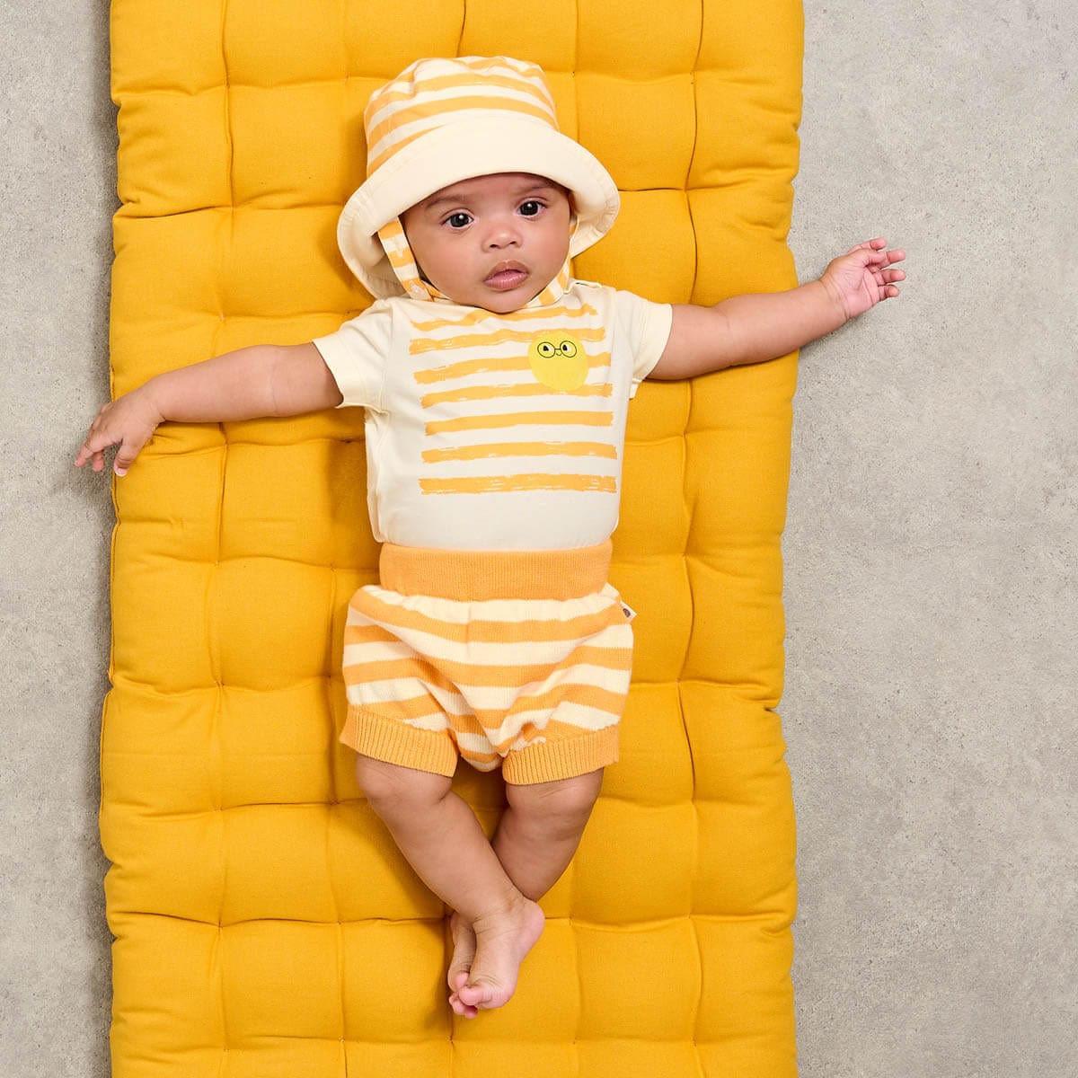The Bonnie Mob Baby Boys Creek and Coley Striped Short Set in Orange