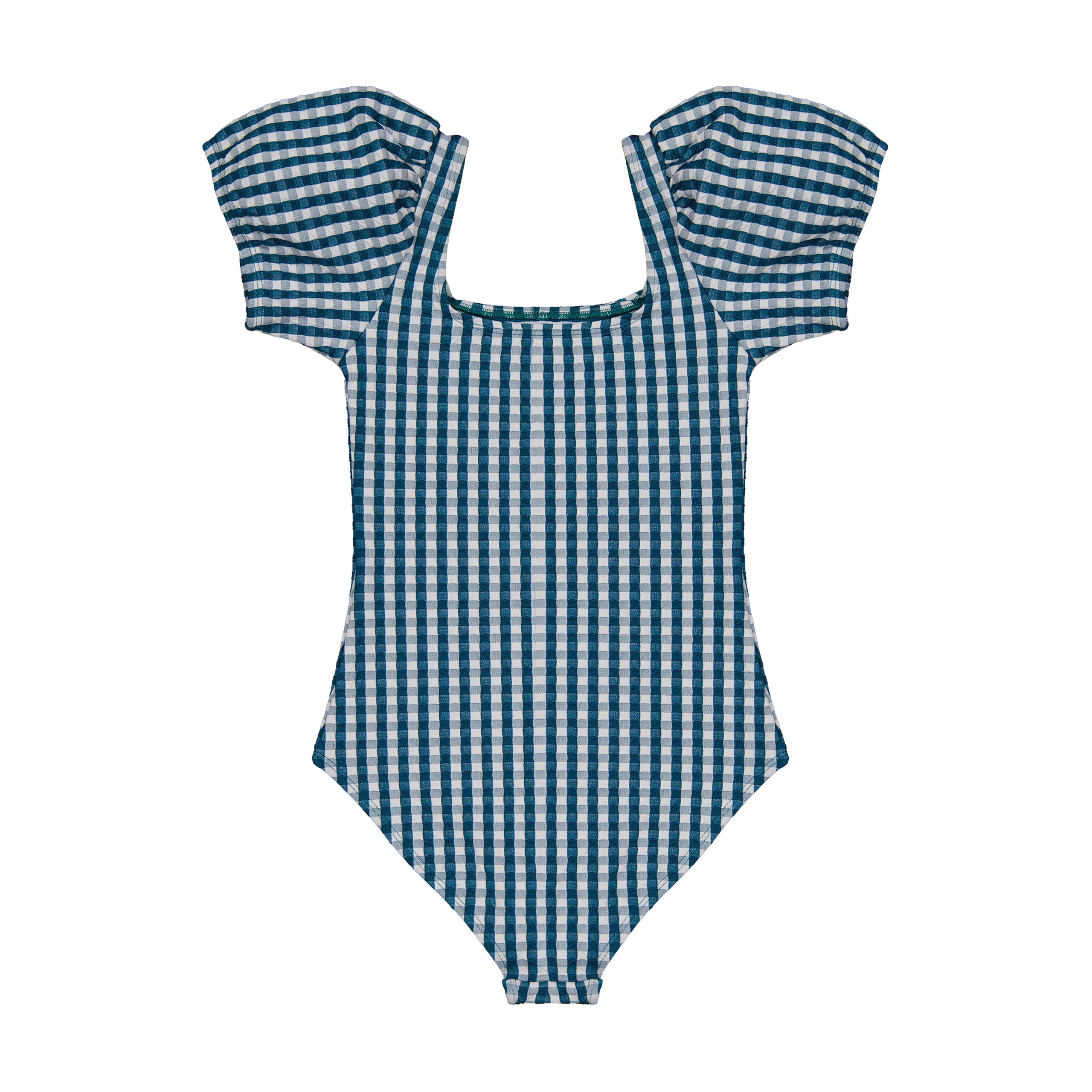 Girls Green Check Swimsuit