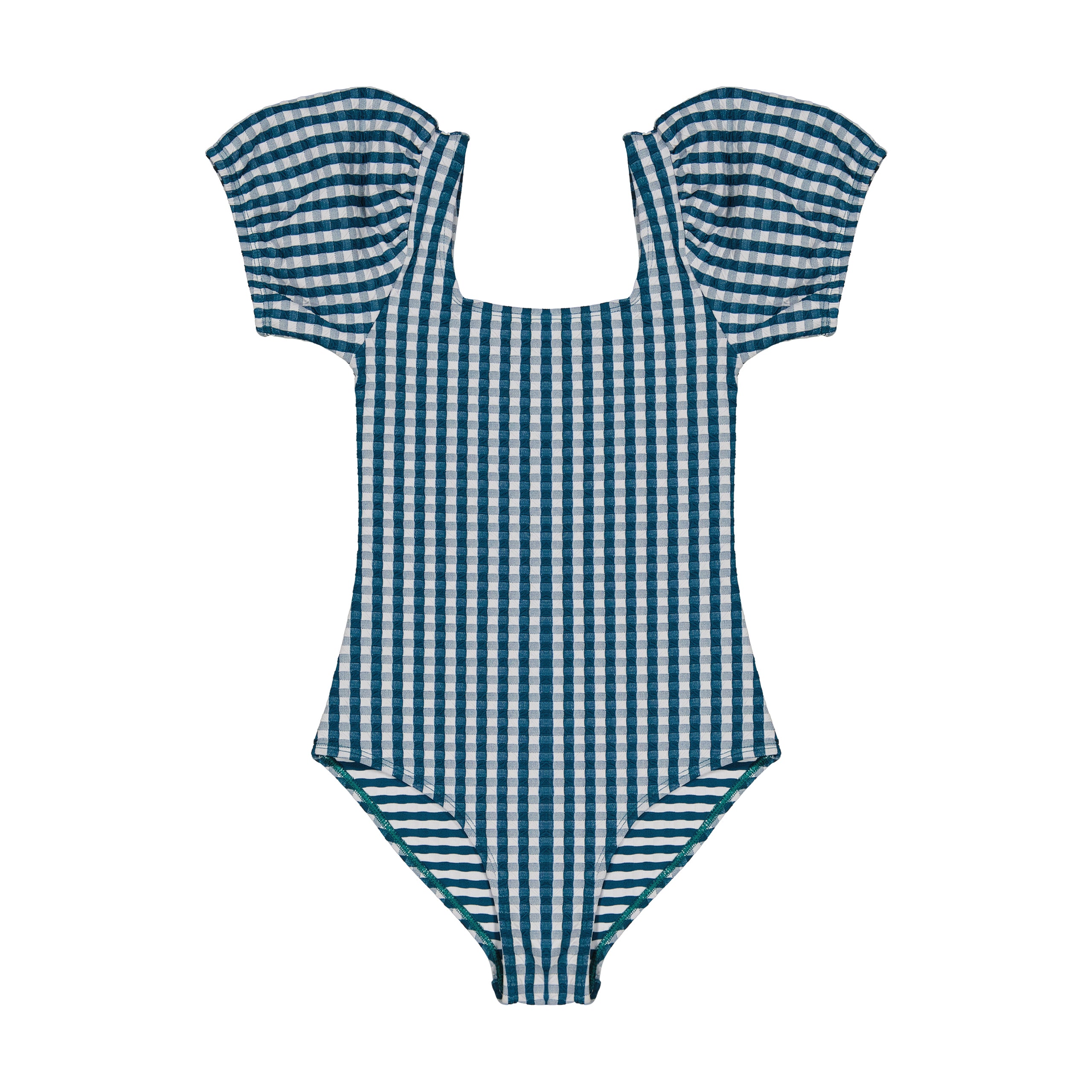 Girls Green Check Swimsuit